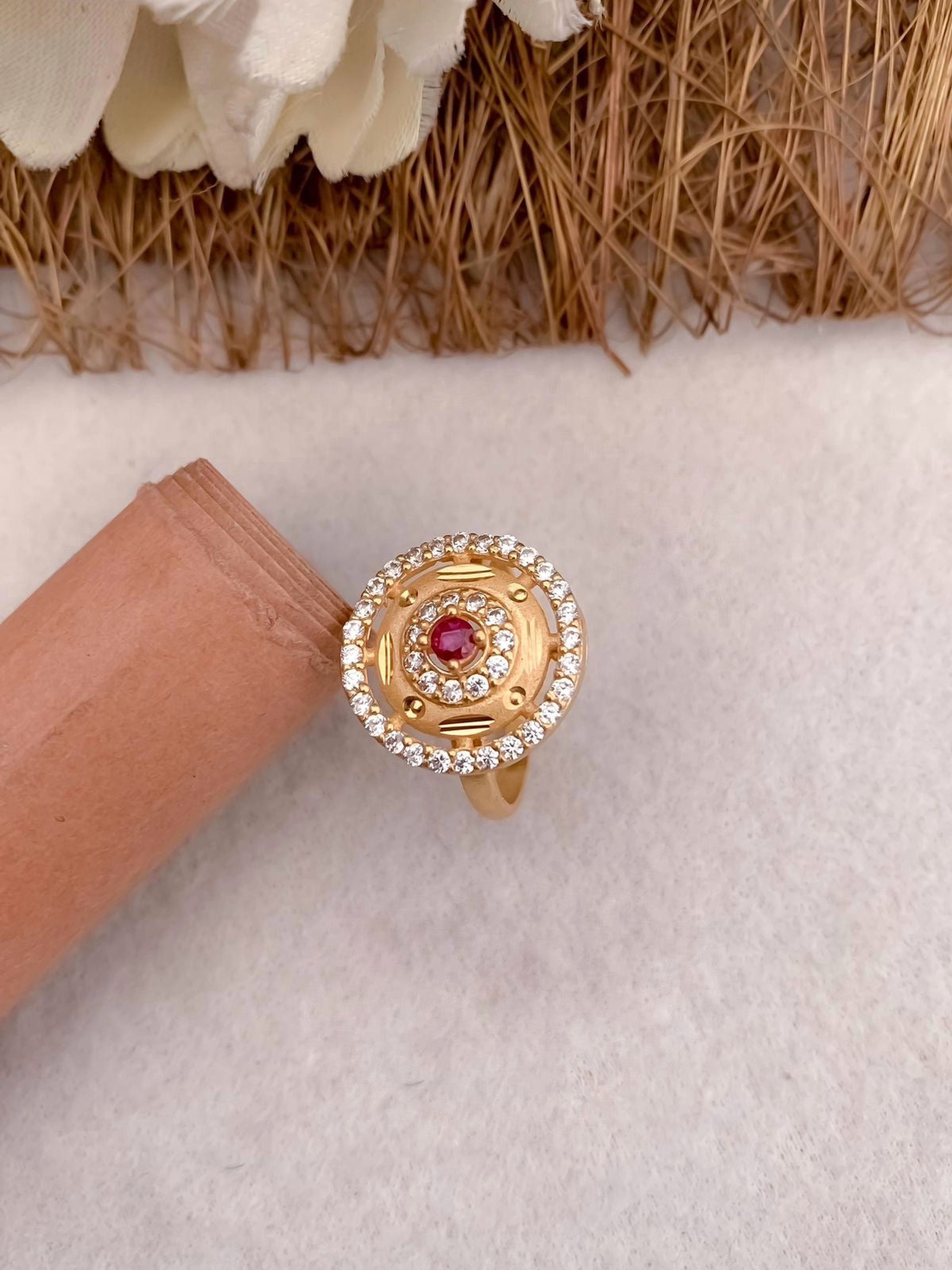 Round Red and White AD Stone Ring