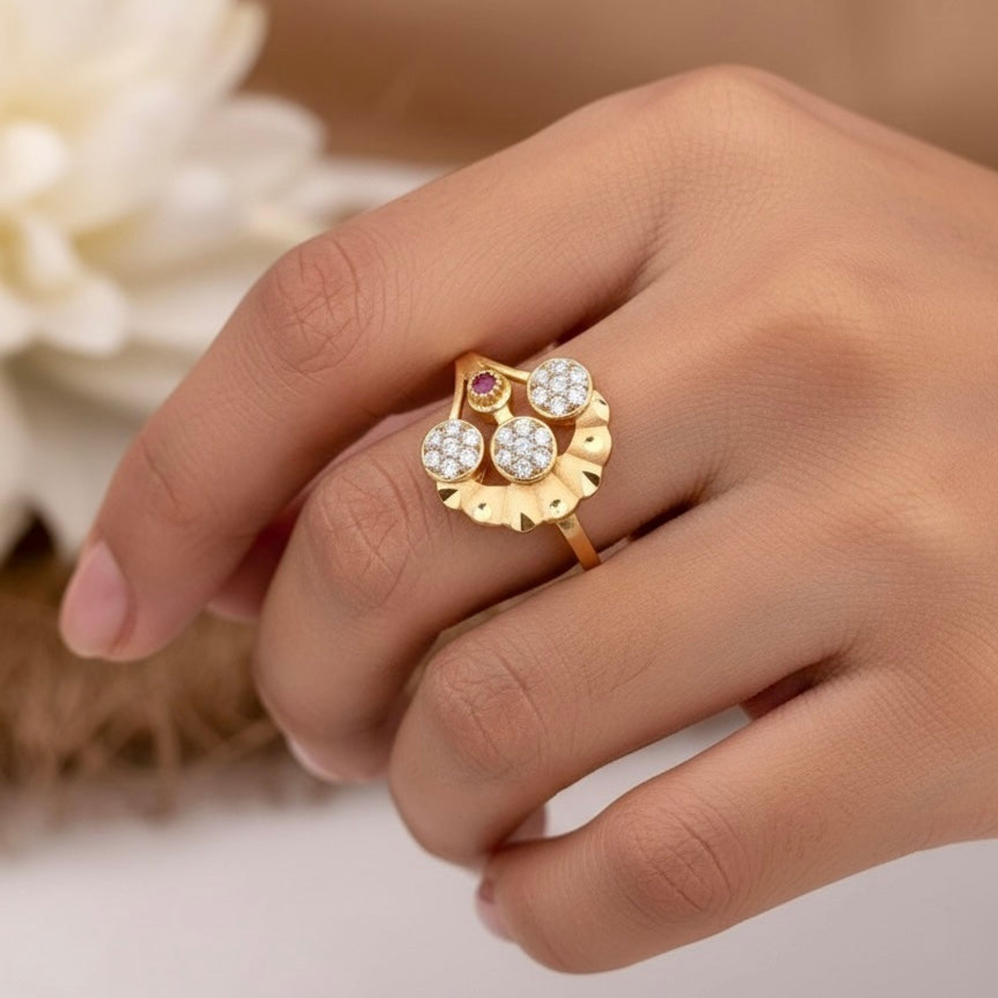 Scalloped Fan Pink AD Stone Ring