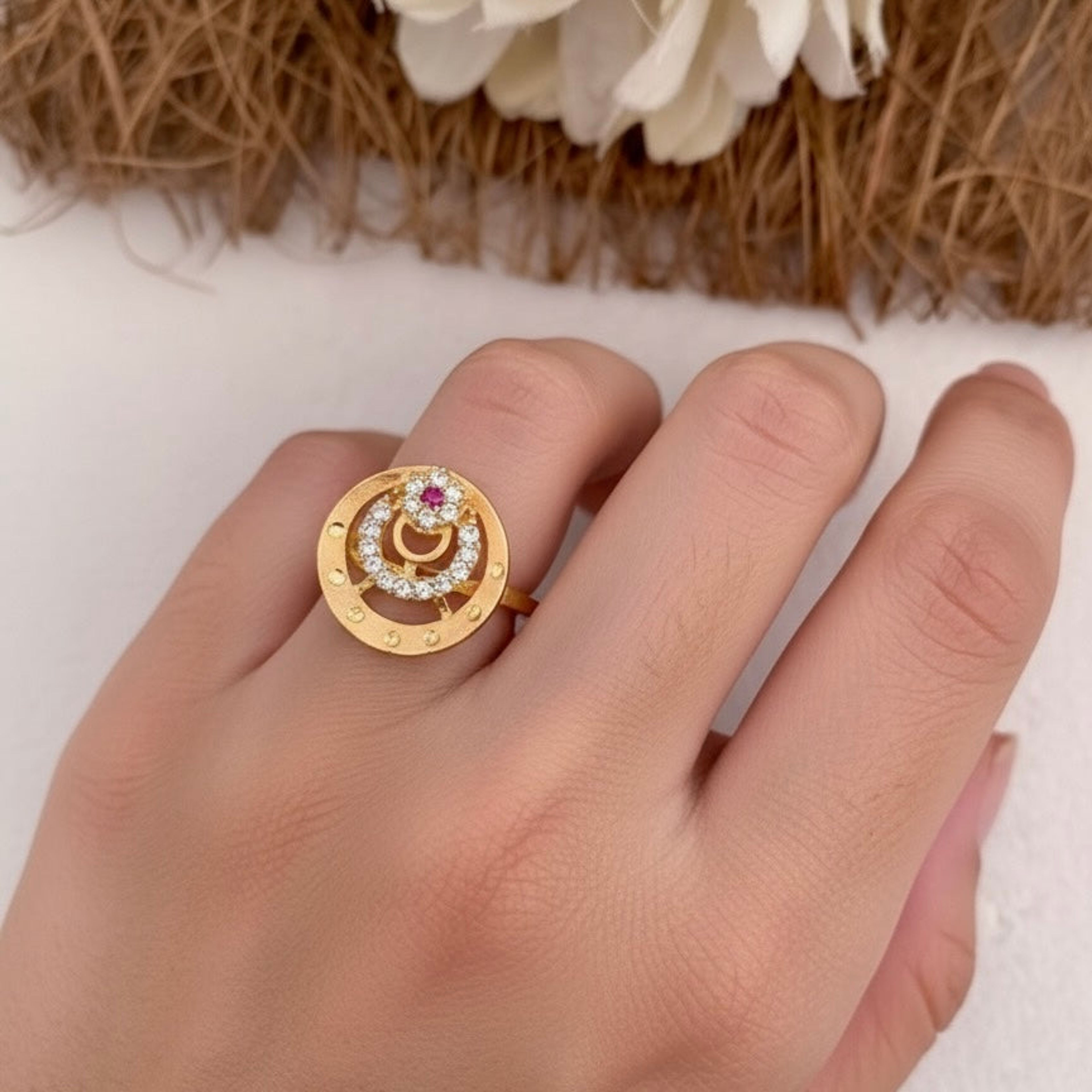 Circular White AD Stone Gold-Tone Ring