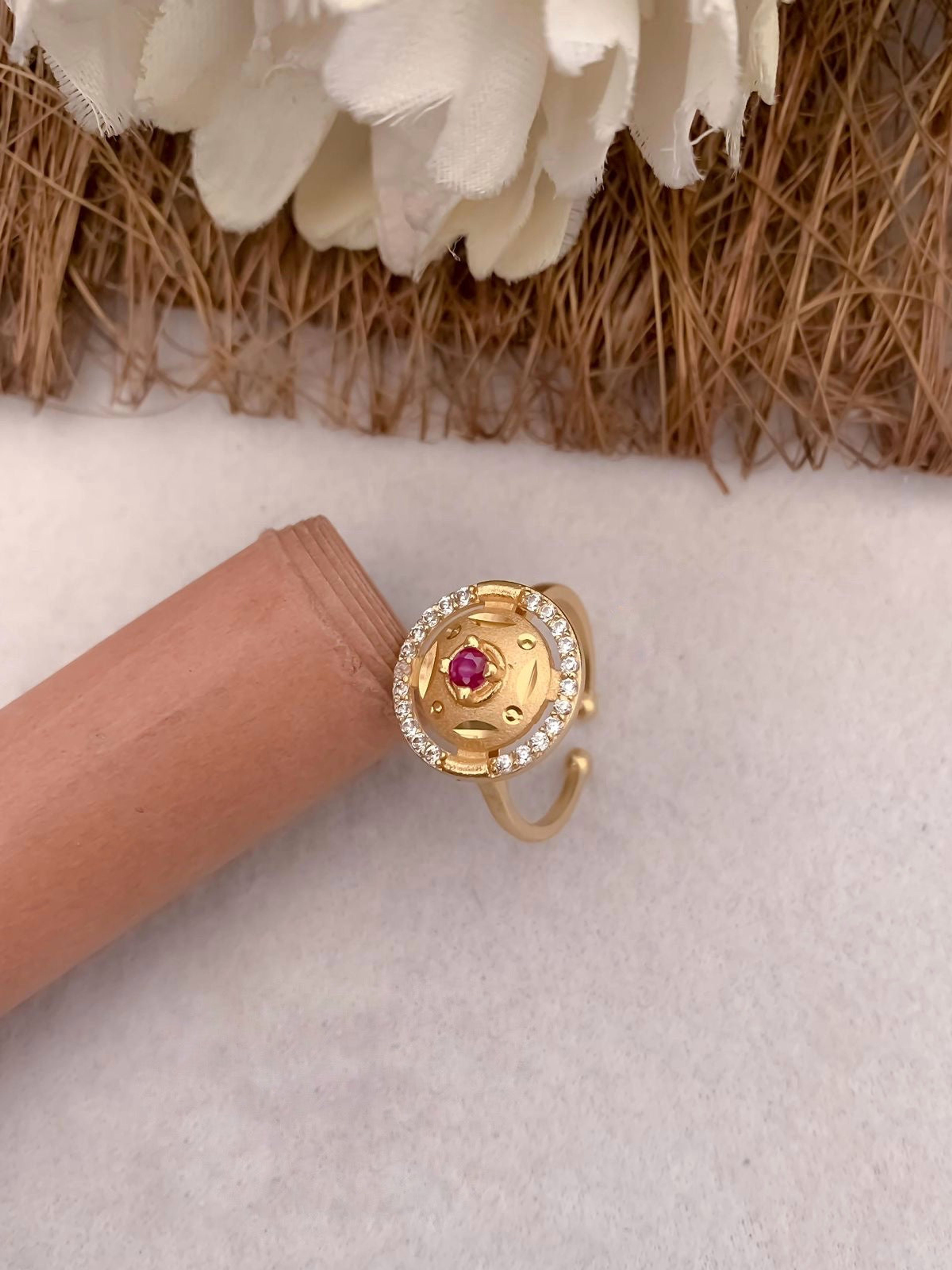 Circular Red AD Stone Ring