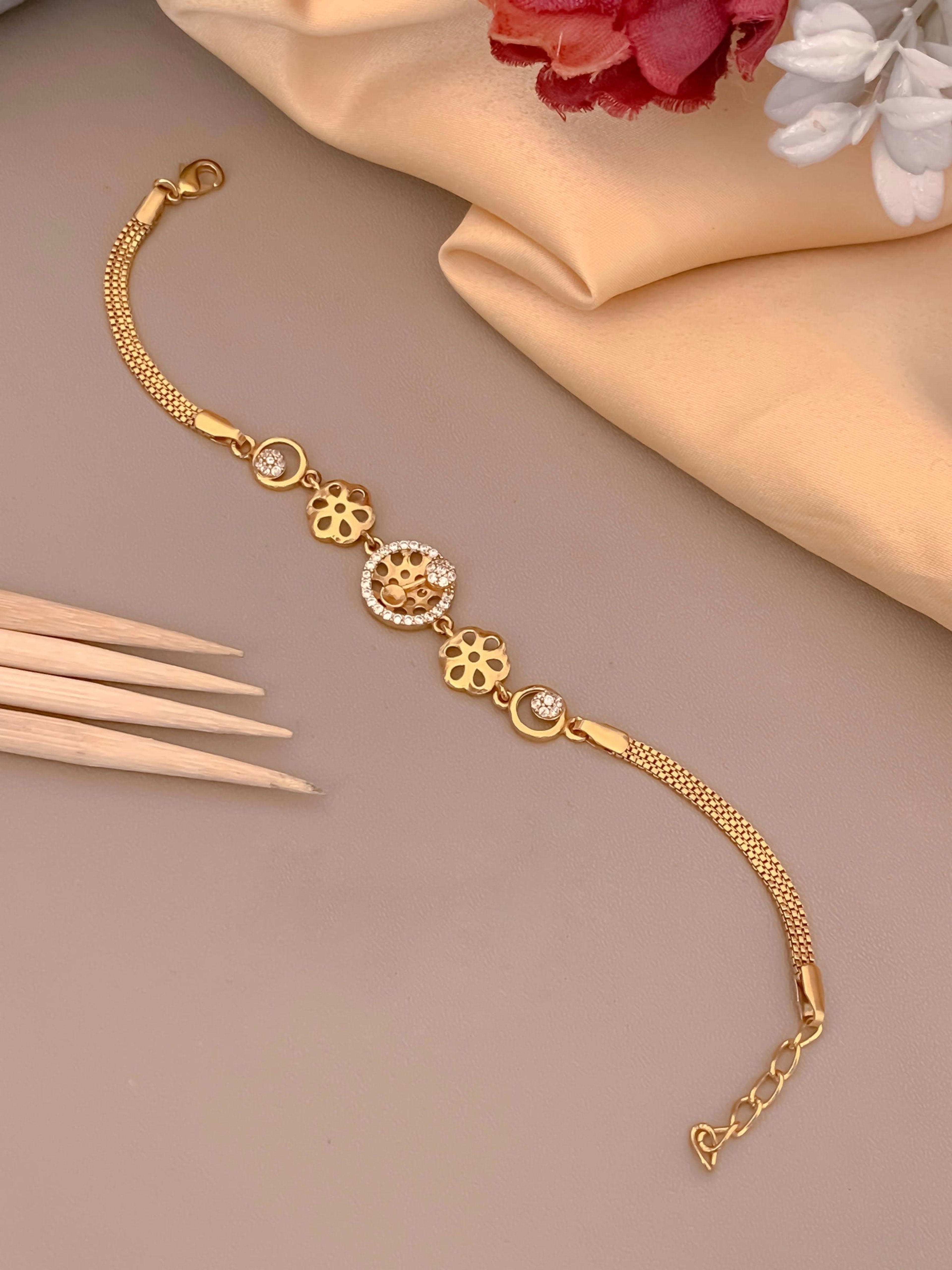 Gold-Tone AD Stone Chain Bracelet