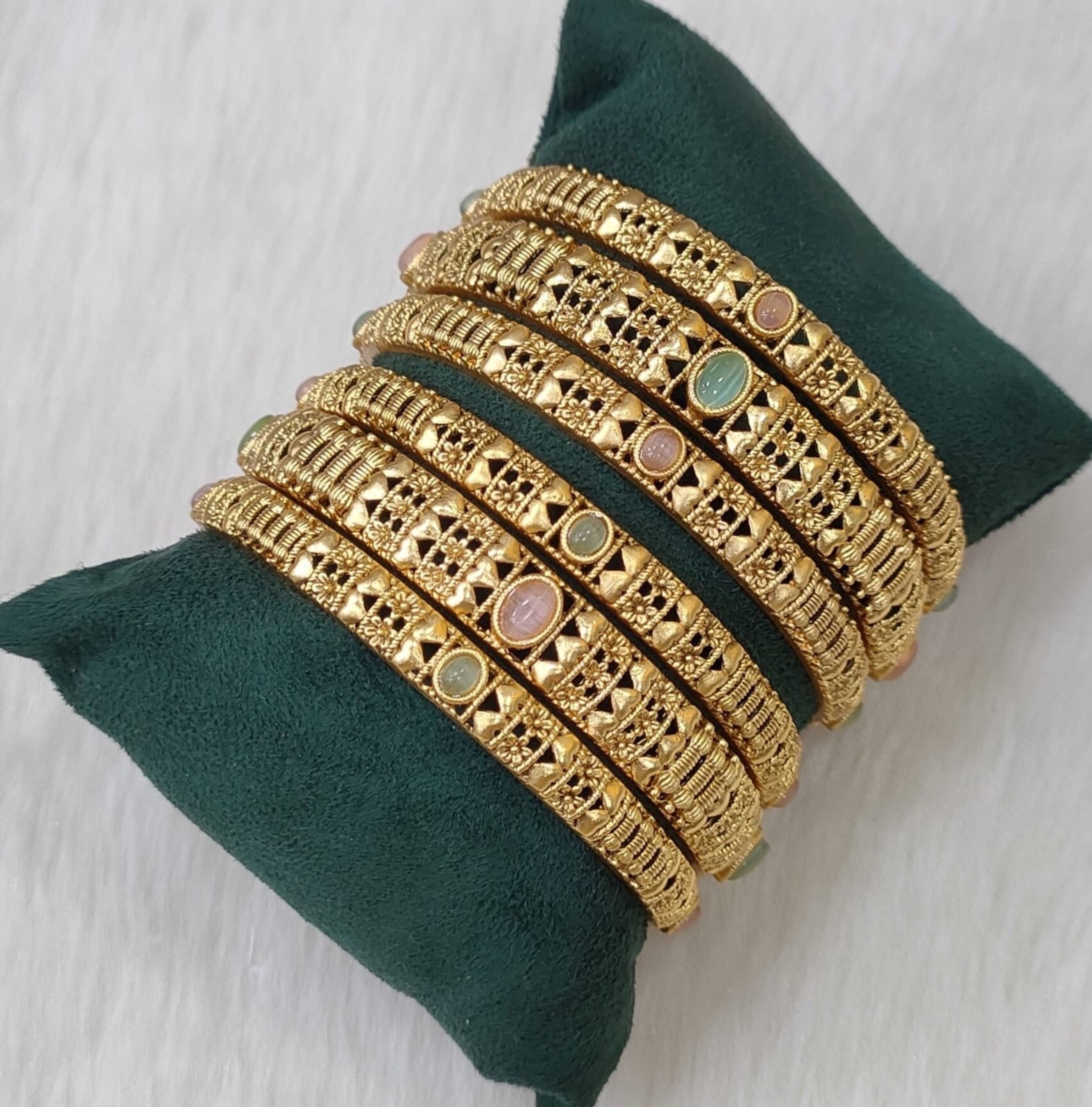 Pastel Stone Cutwork Antique Bangle Set