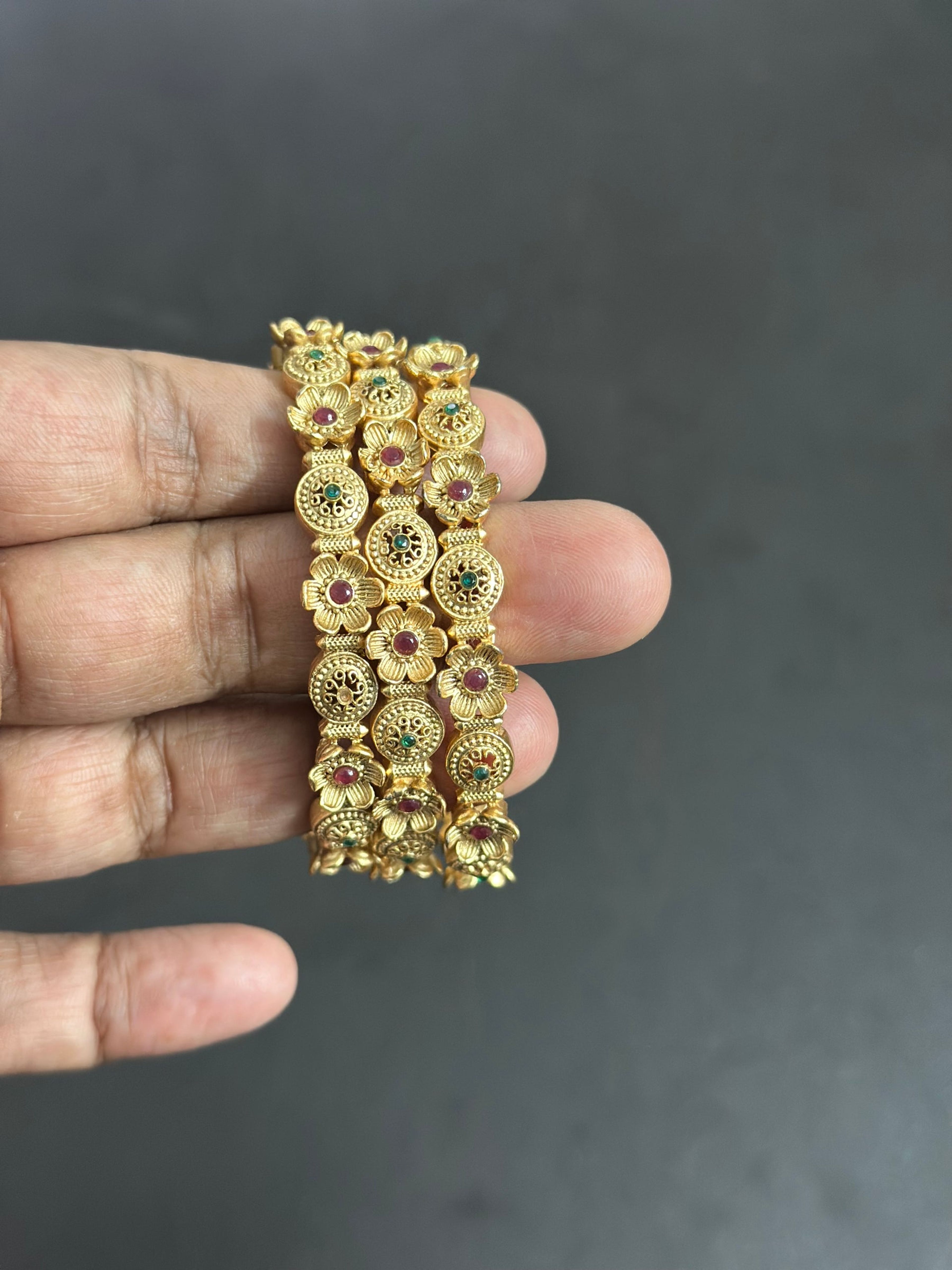 Floral Antique Bangles Set of 3 (Size 2.2)