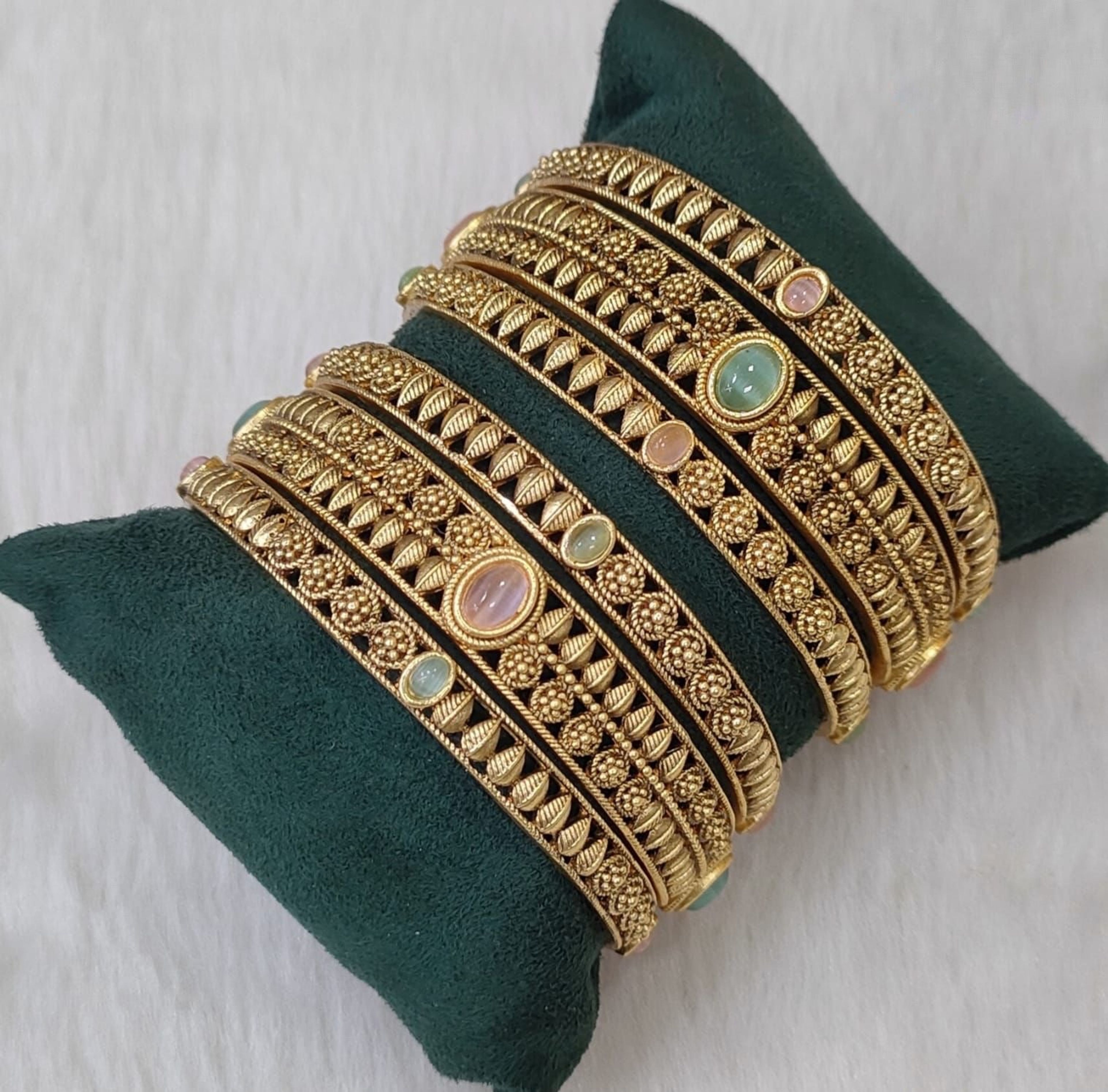Antique Stone Bangle Set of 3 (Size 2.2)