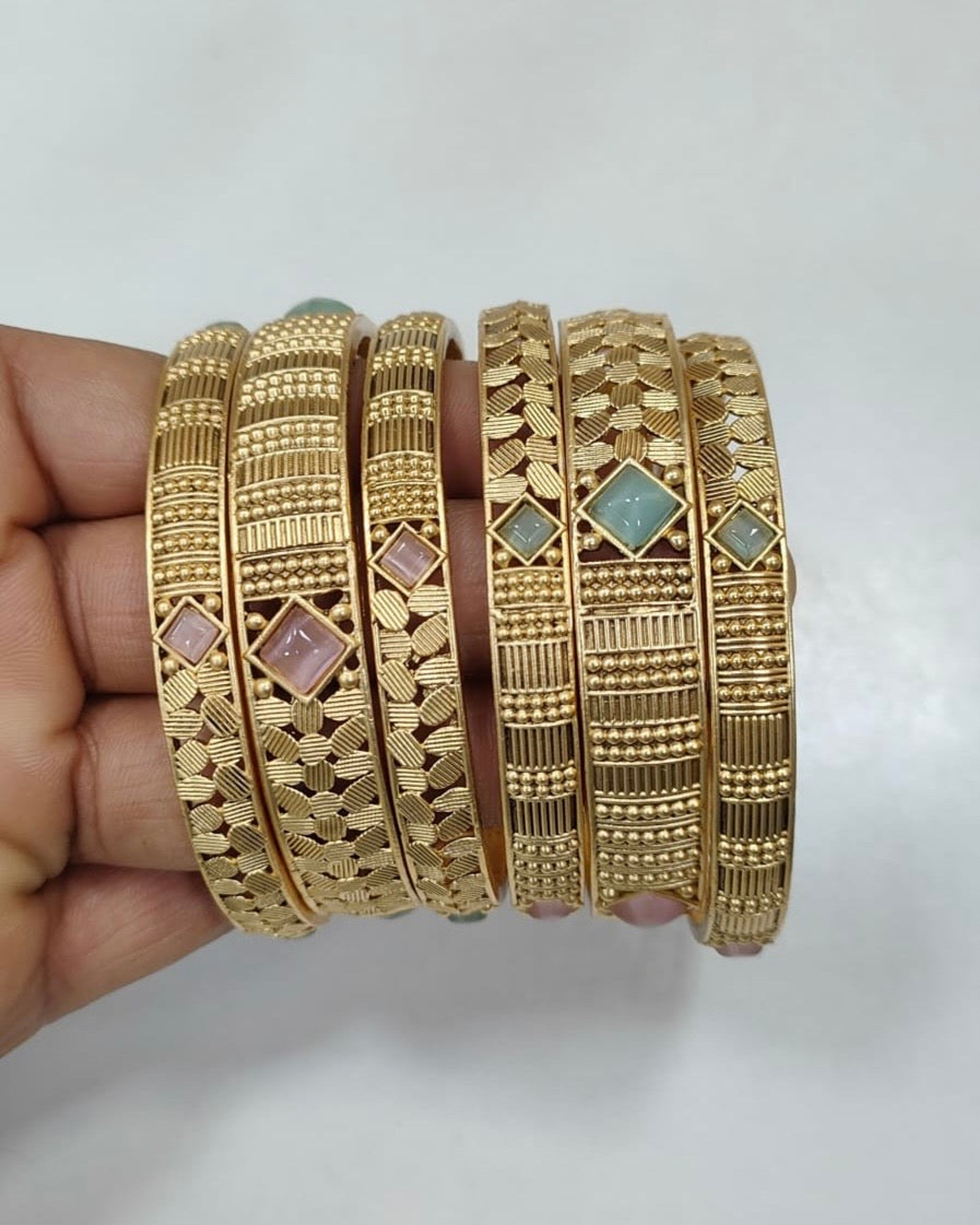 Square Stone Antique Gold-Tone Bangle