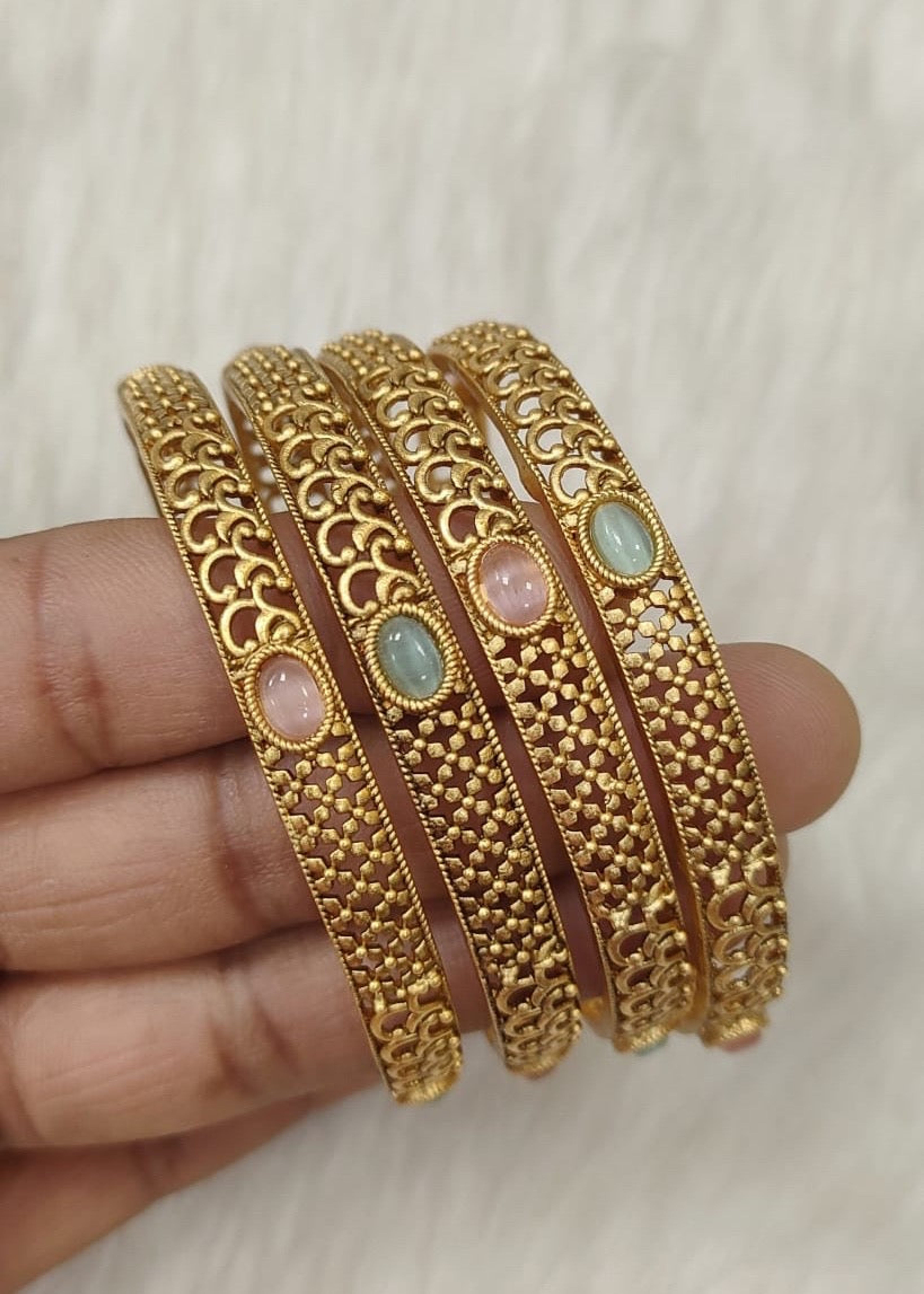 Antique Pastel Stone Bangle Set (Size 2.6)