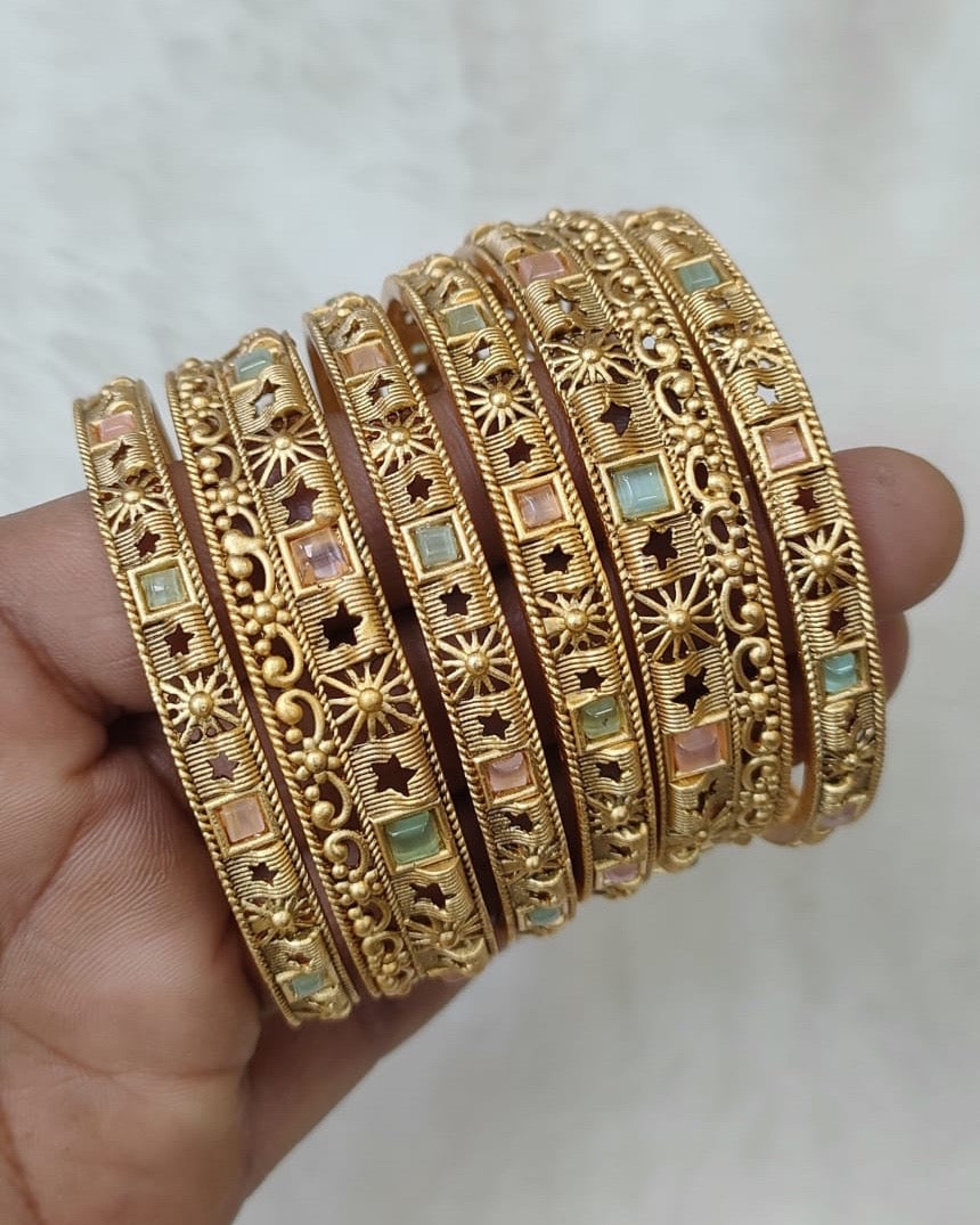 Multicolour Stone Antique Bangle Set (Size 2.8)