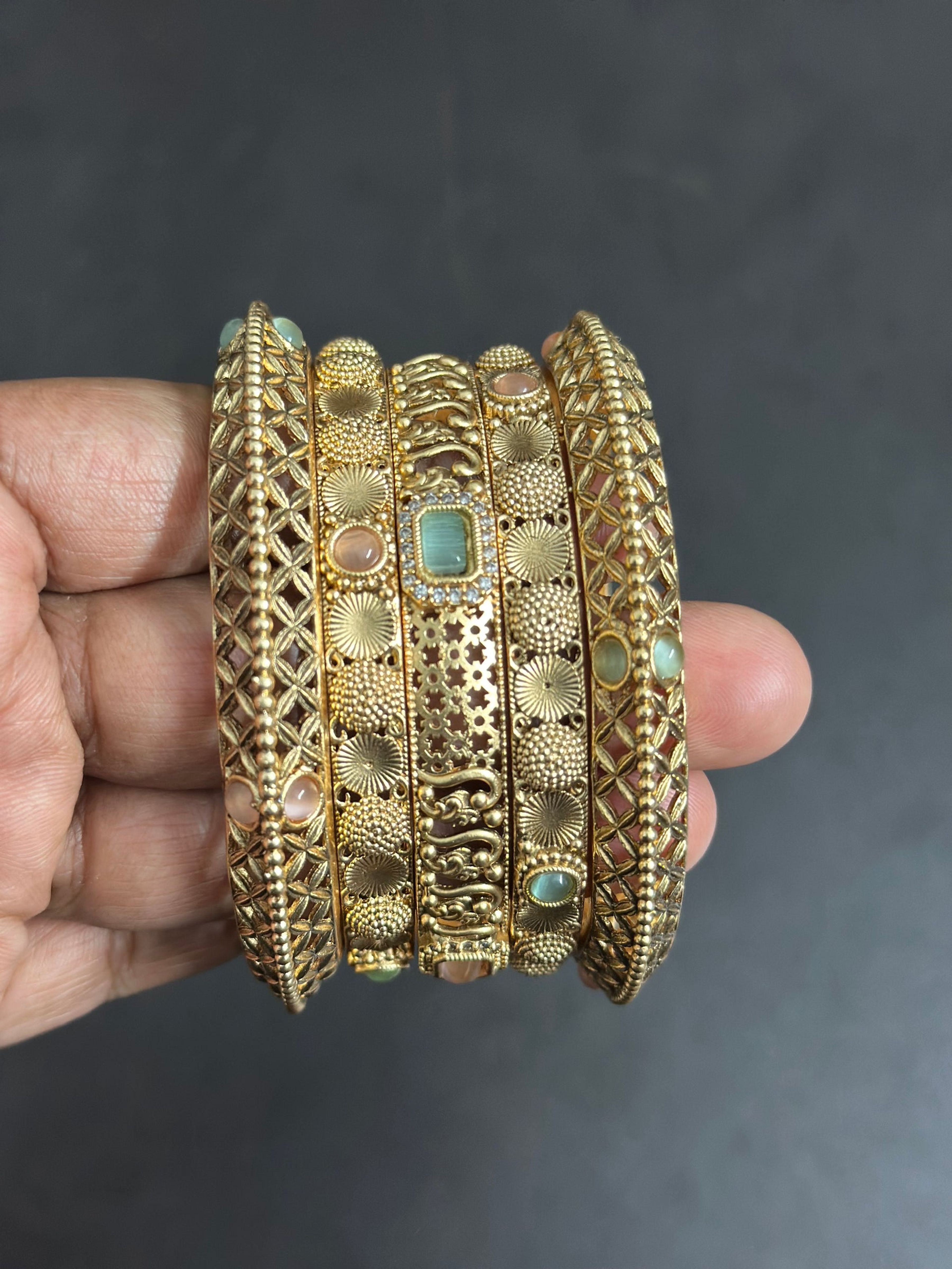 Antique Textured Stone Bangle (Size 2.6)