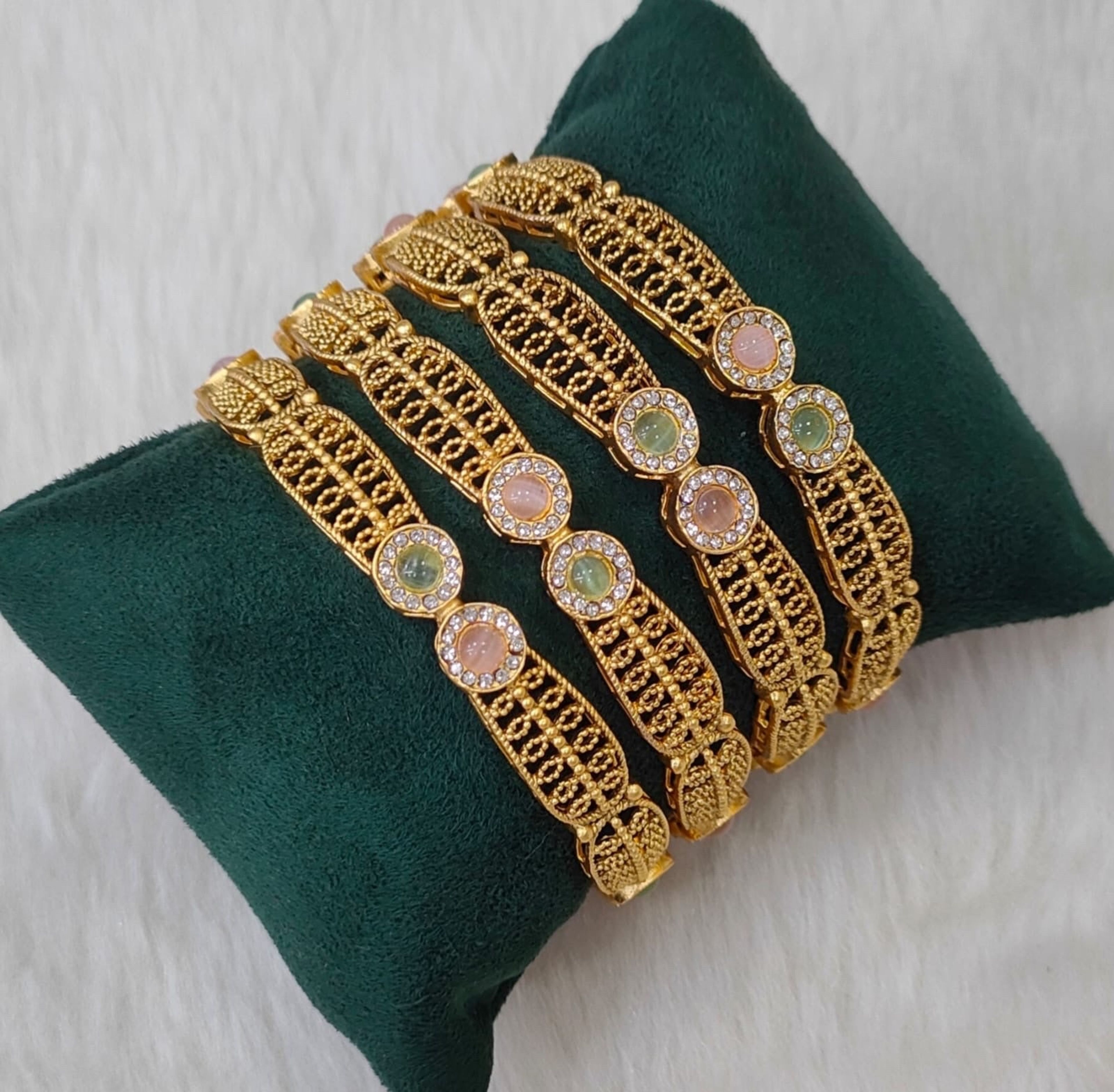 Antique Multicolour Stone Bangle Set (Size 2.2)