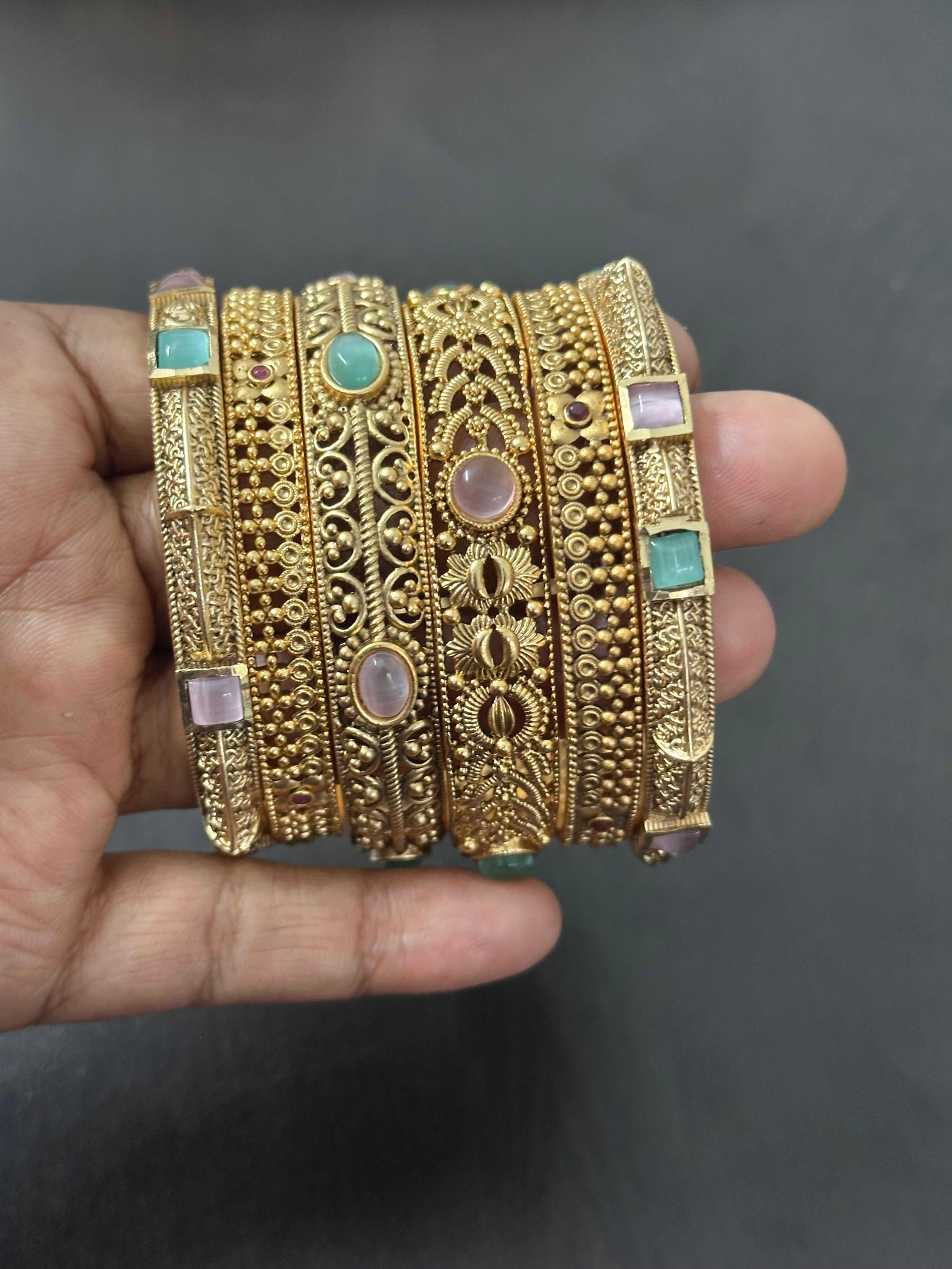 Antique Multicolour Stone Filigree Bangle (Size 2.4)