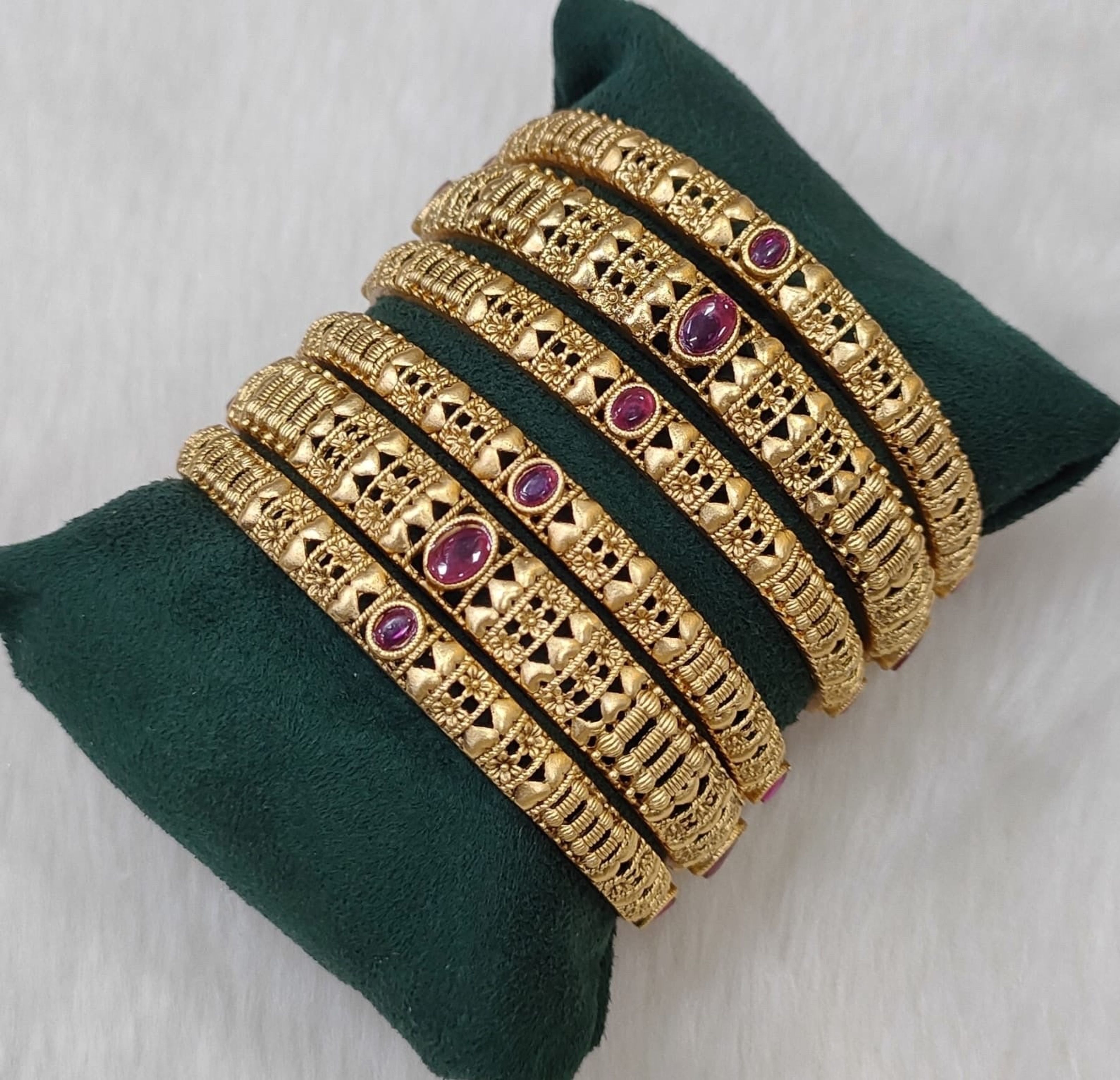 Antique Pink Stone Filigree Bangle (Size 2.4)