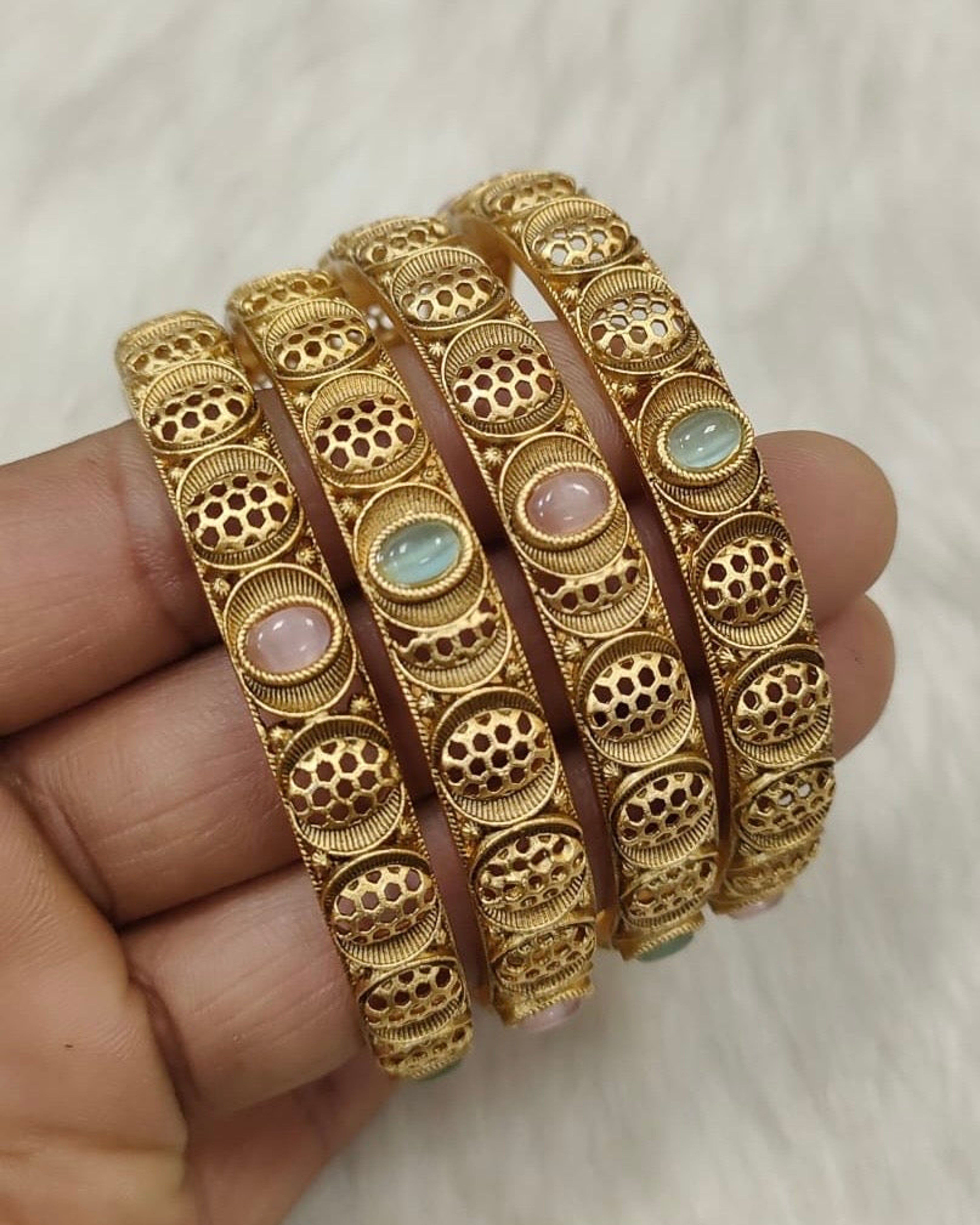 Multicolour Stone Antique Bangle Set (Size 2.2)