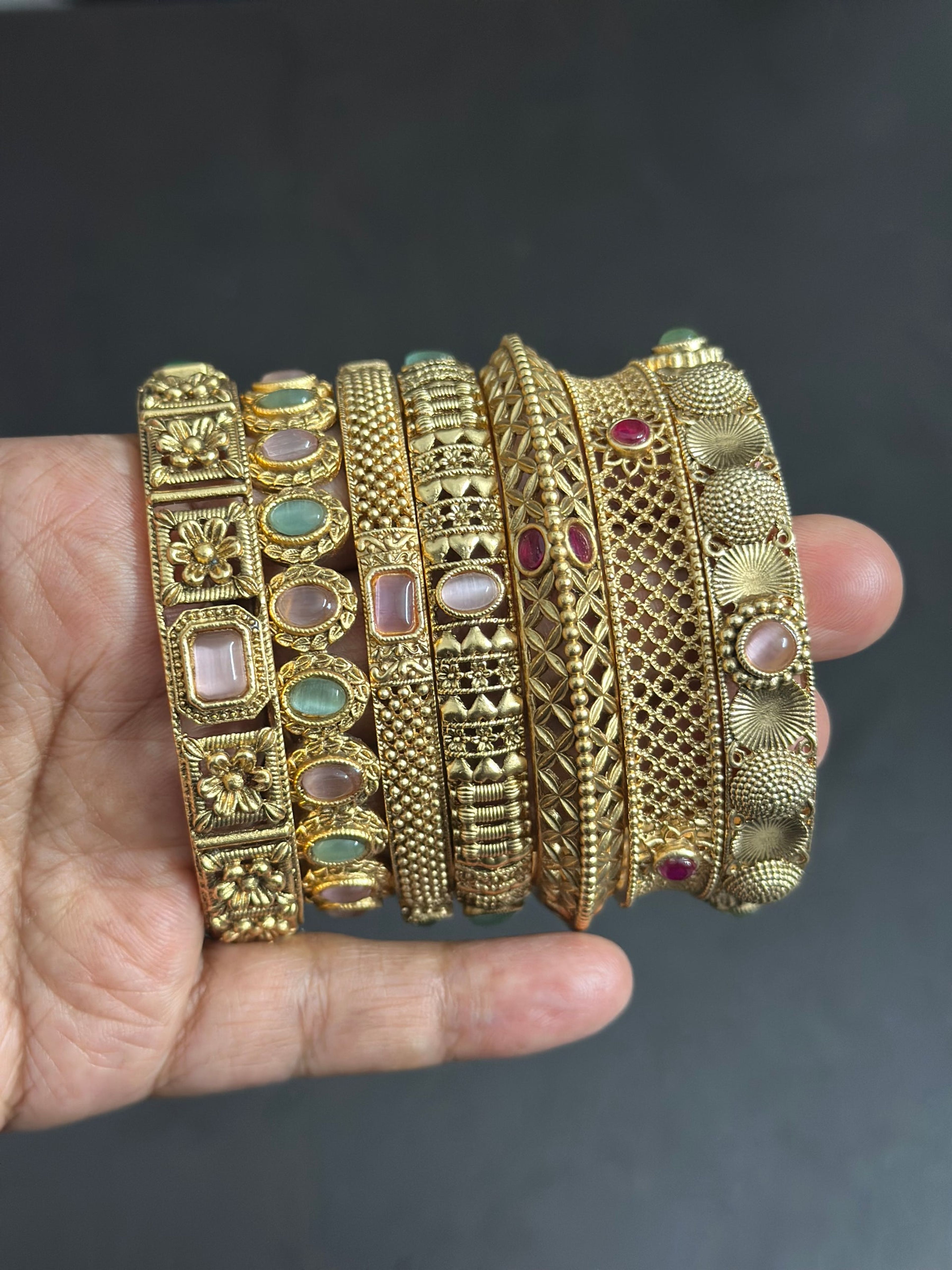 Antique Pastel Stone Floral Bangle (Size 2.6)