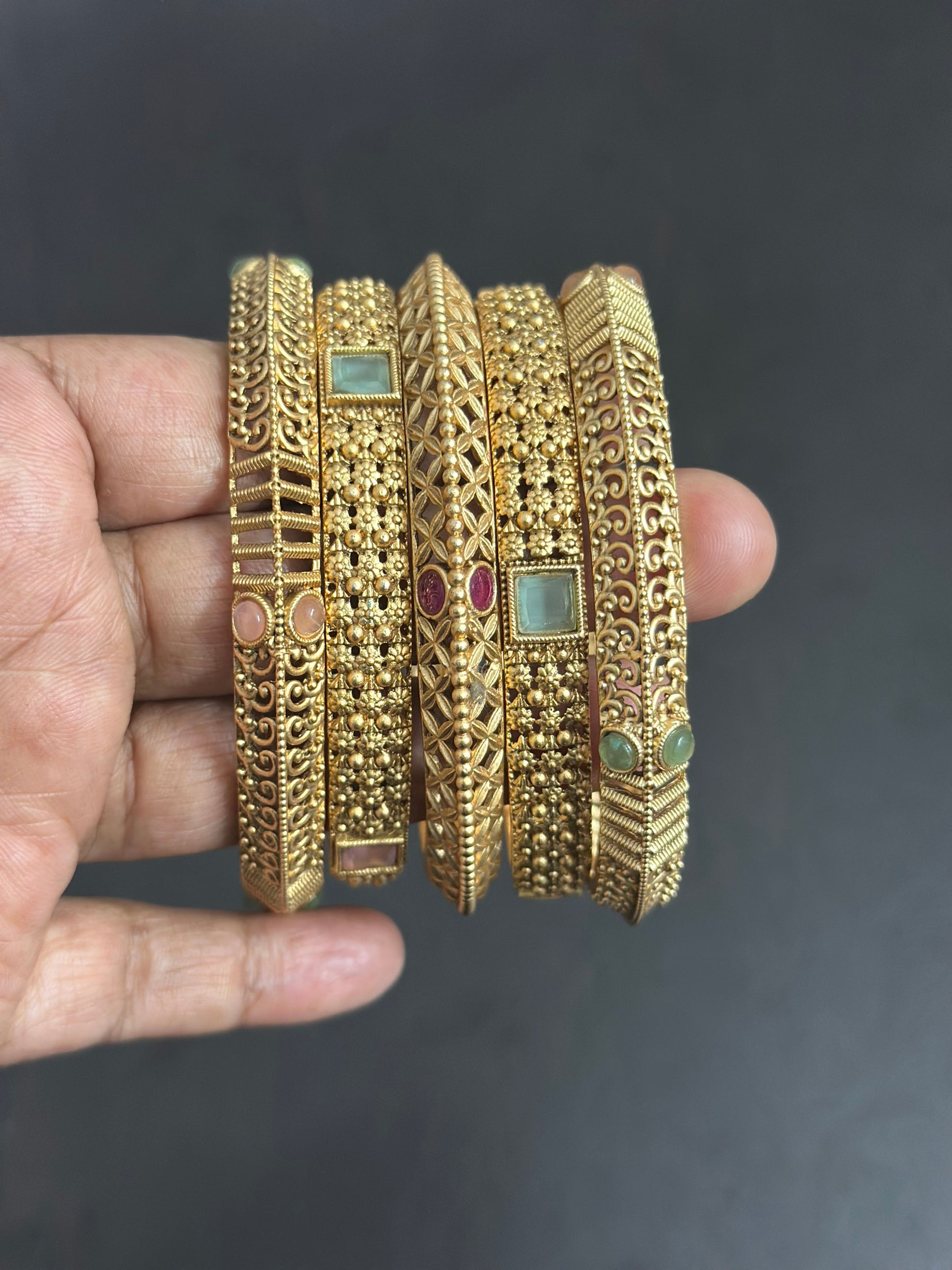 Pastel Stone Filigree Antique Bangle (Size 2.10)