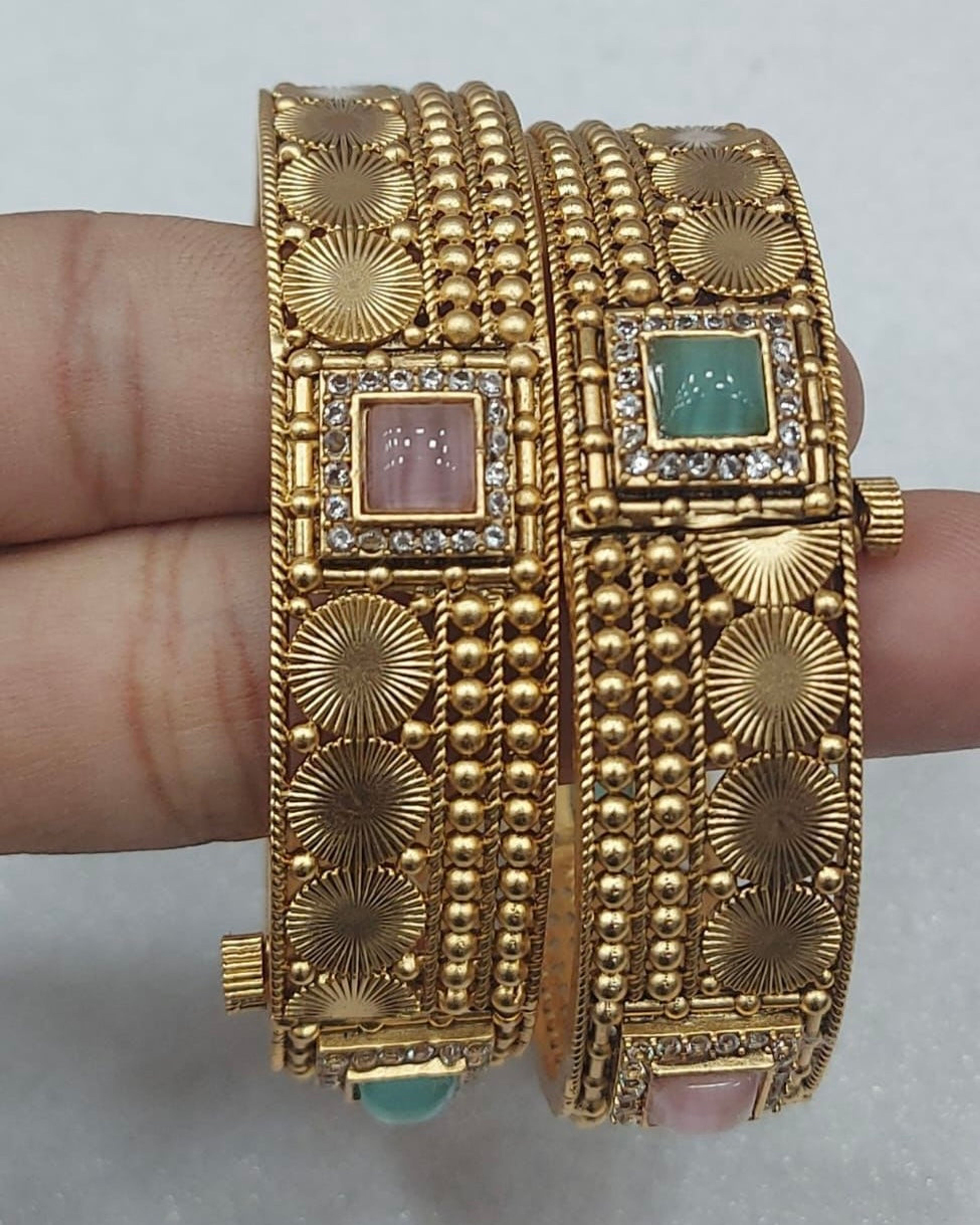 Antique Pastel Stone Bangle Pair (Size 2.8)