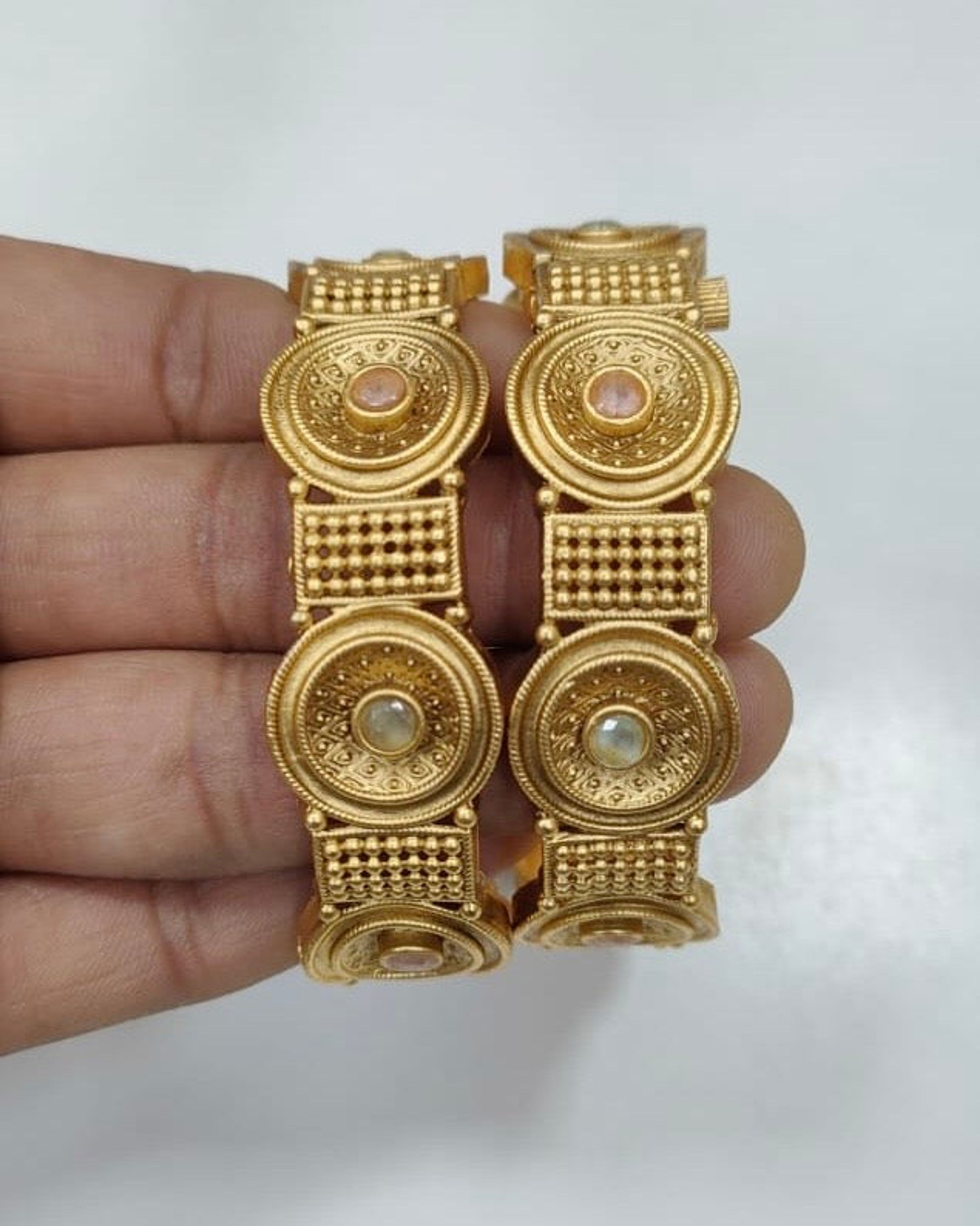Antique Medallion Bangle Pair (Size 2.2)
