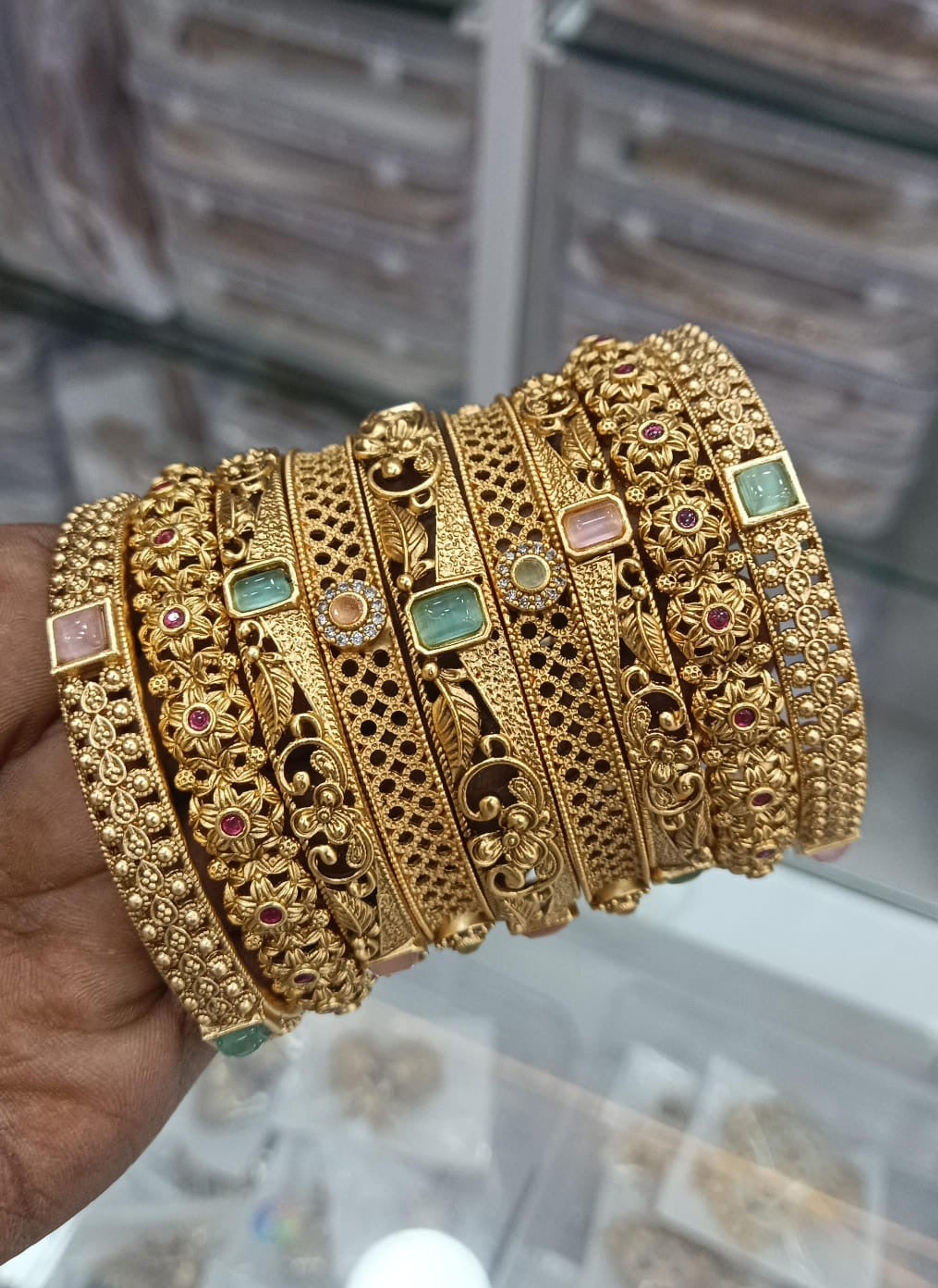 Floral Multicolour Antique Bangle Set (Size 2.6)