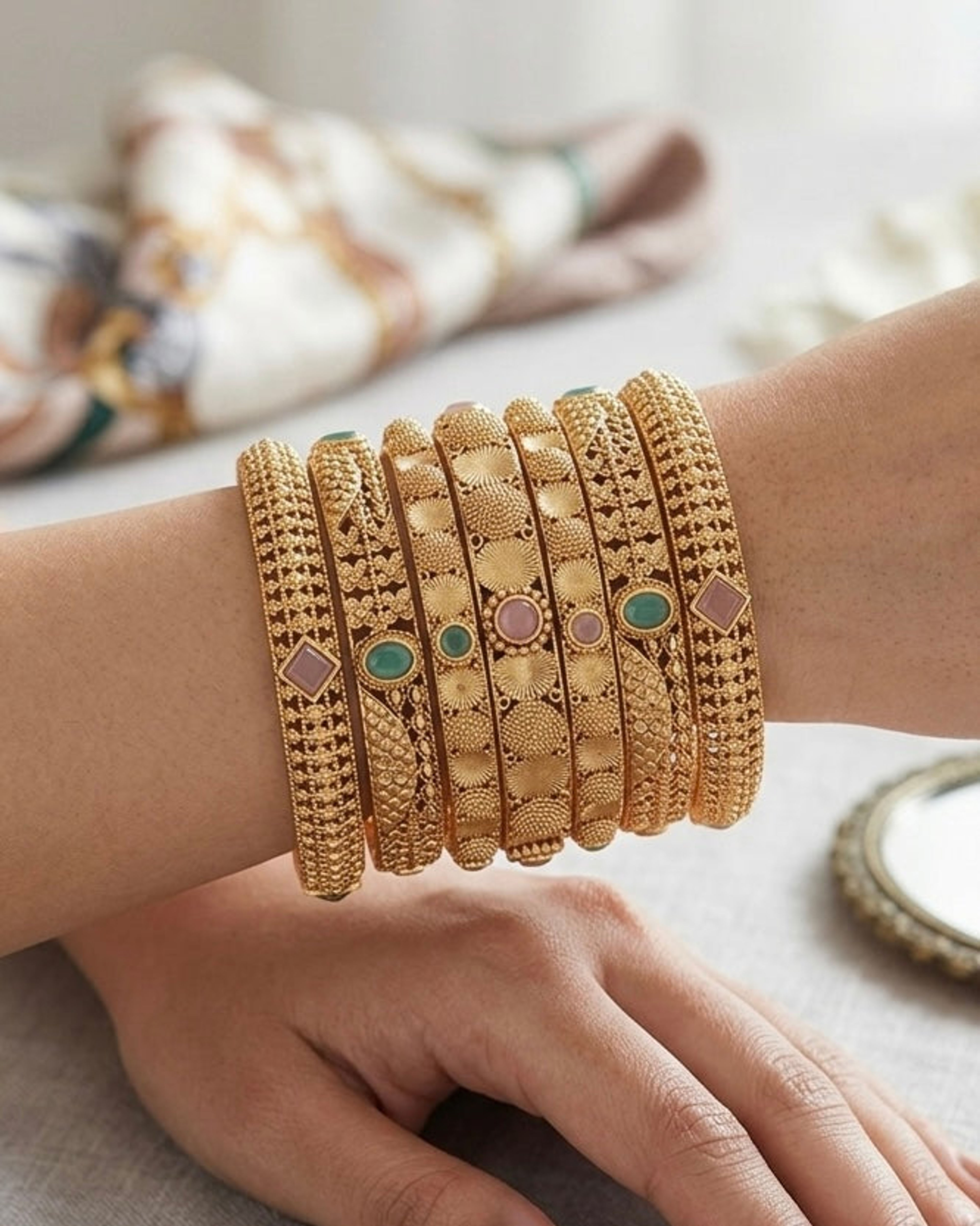 Antique Multicolour Stone Bangle Set (Size 2.6)