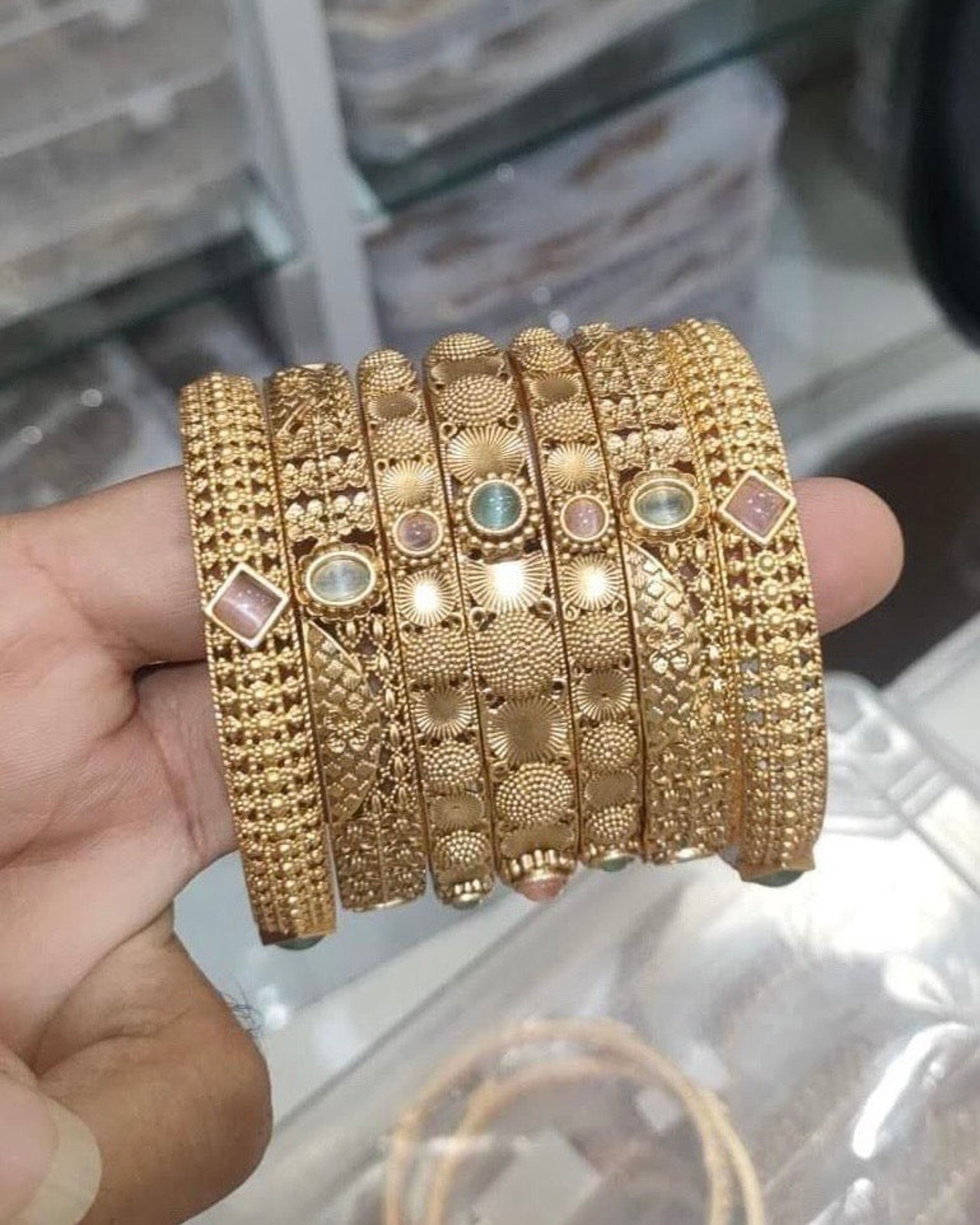 Antique Multicolour Stone Bangle Set (Size 2.6)