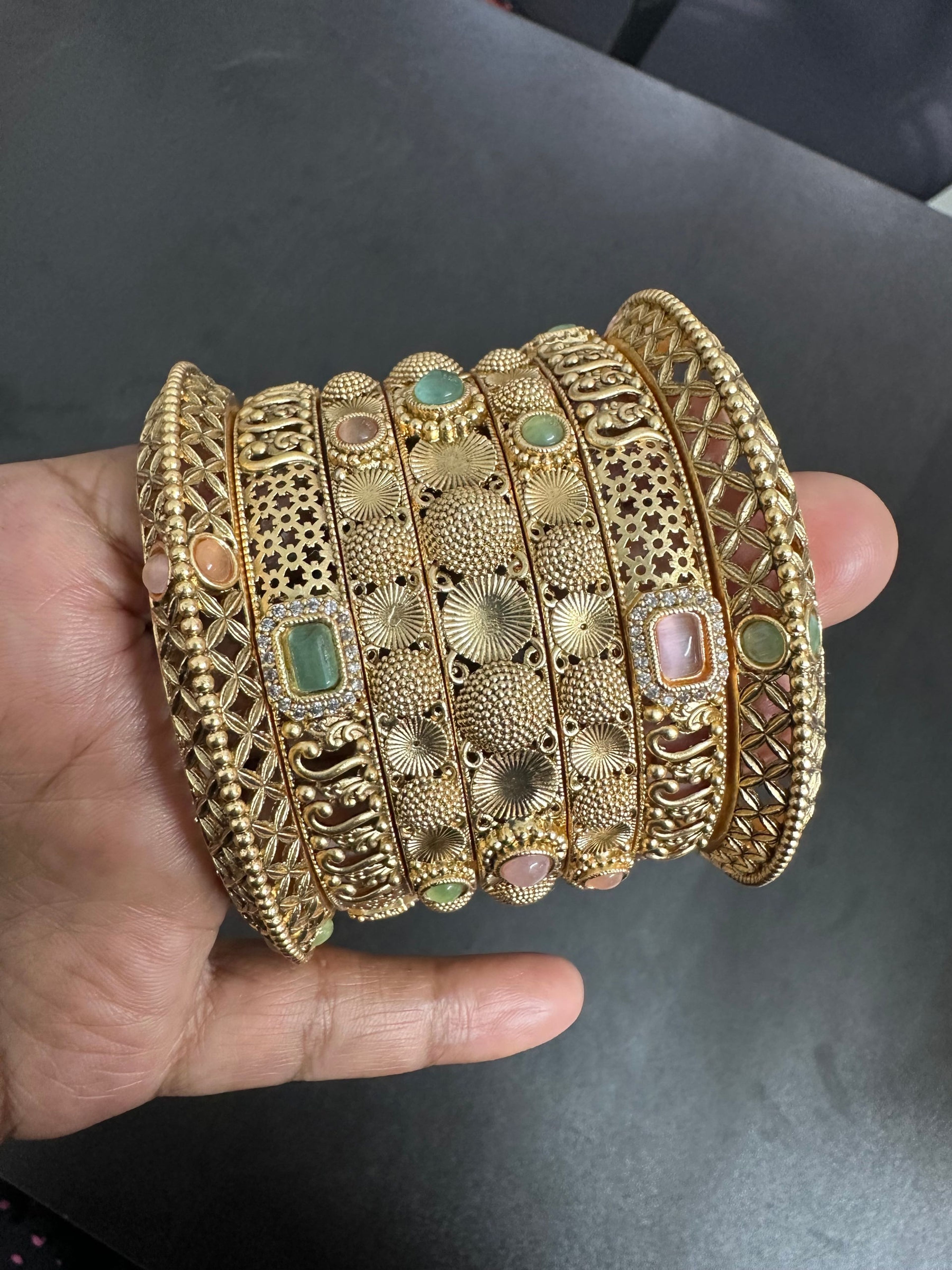 Antique Pastel Stone Filigree Bangle (Size 2.6)