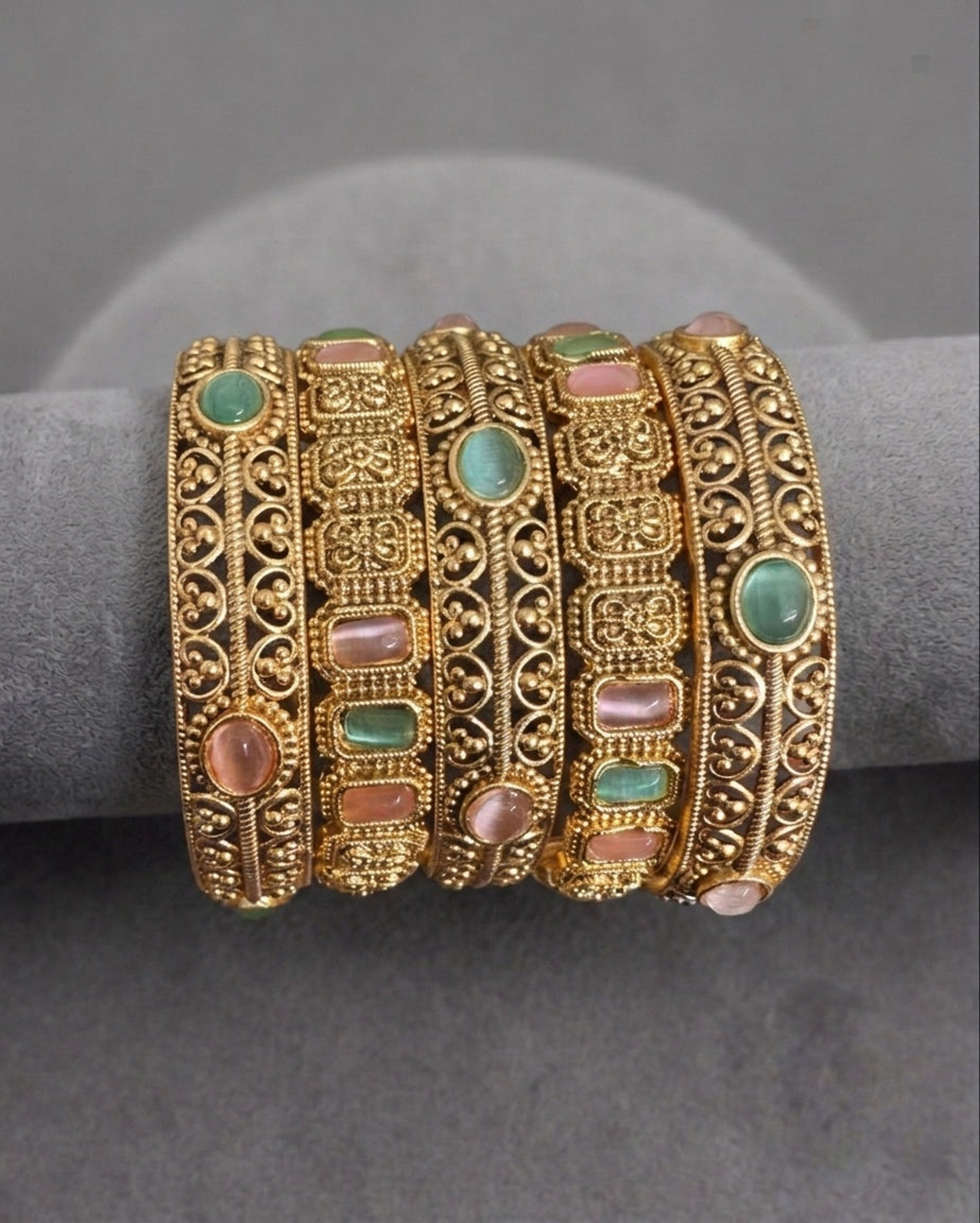Filigree Multicolour Stone Antique Bangle (Size 2.6)