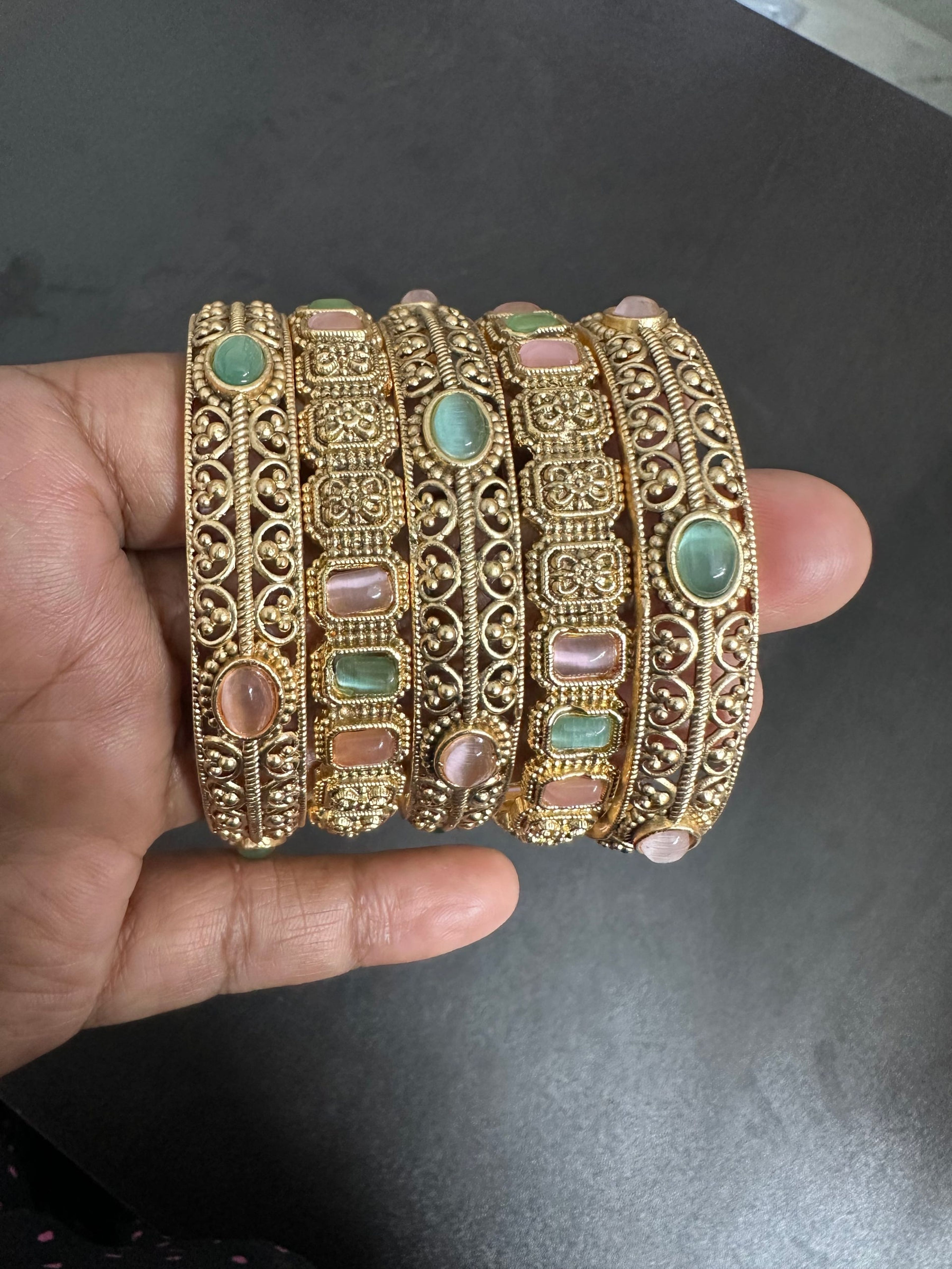 Filigree Multicolour Stone Antique Bangle (Size 2.6)