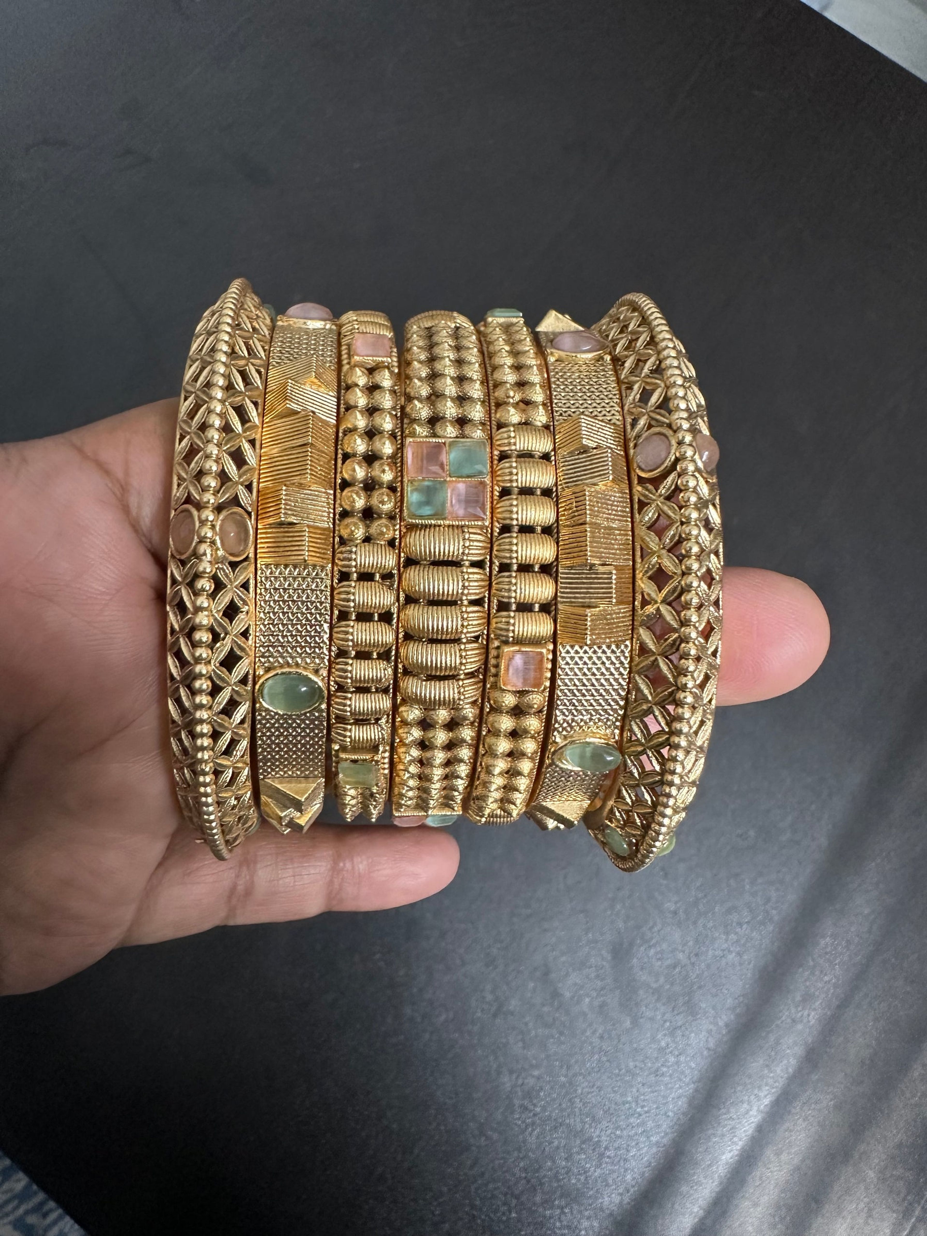 Antique Pastel Stone Textured Bangle (Size 2.8)