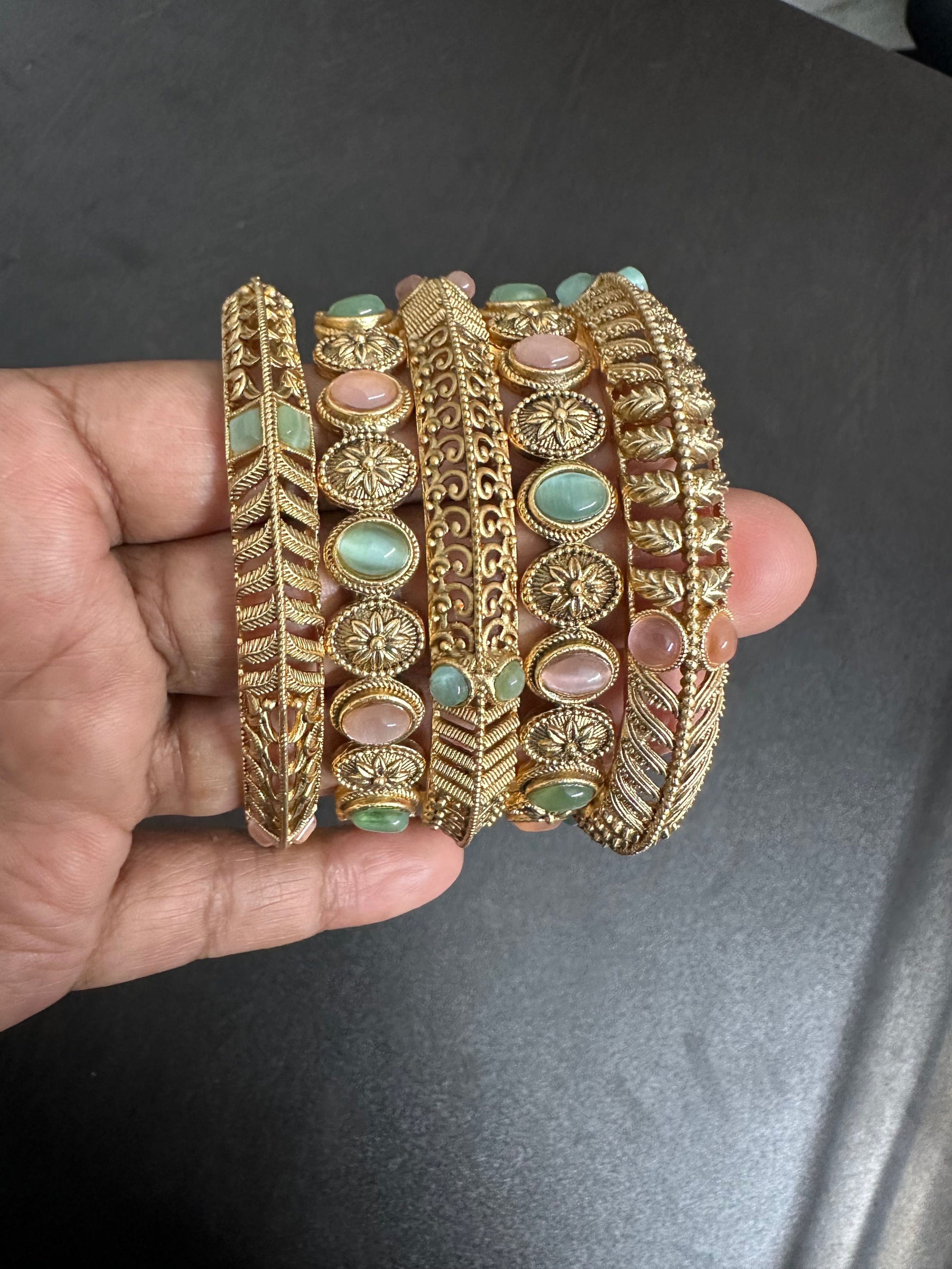 Pastel Stone Antique Bangle (Size 2.8)