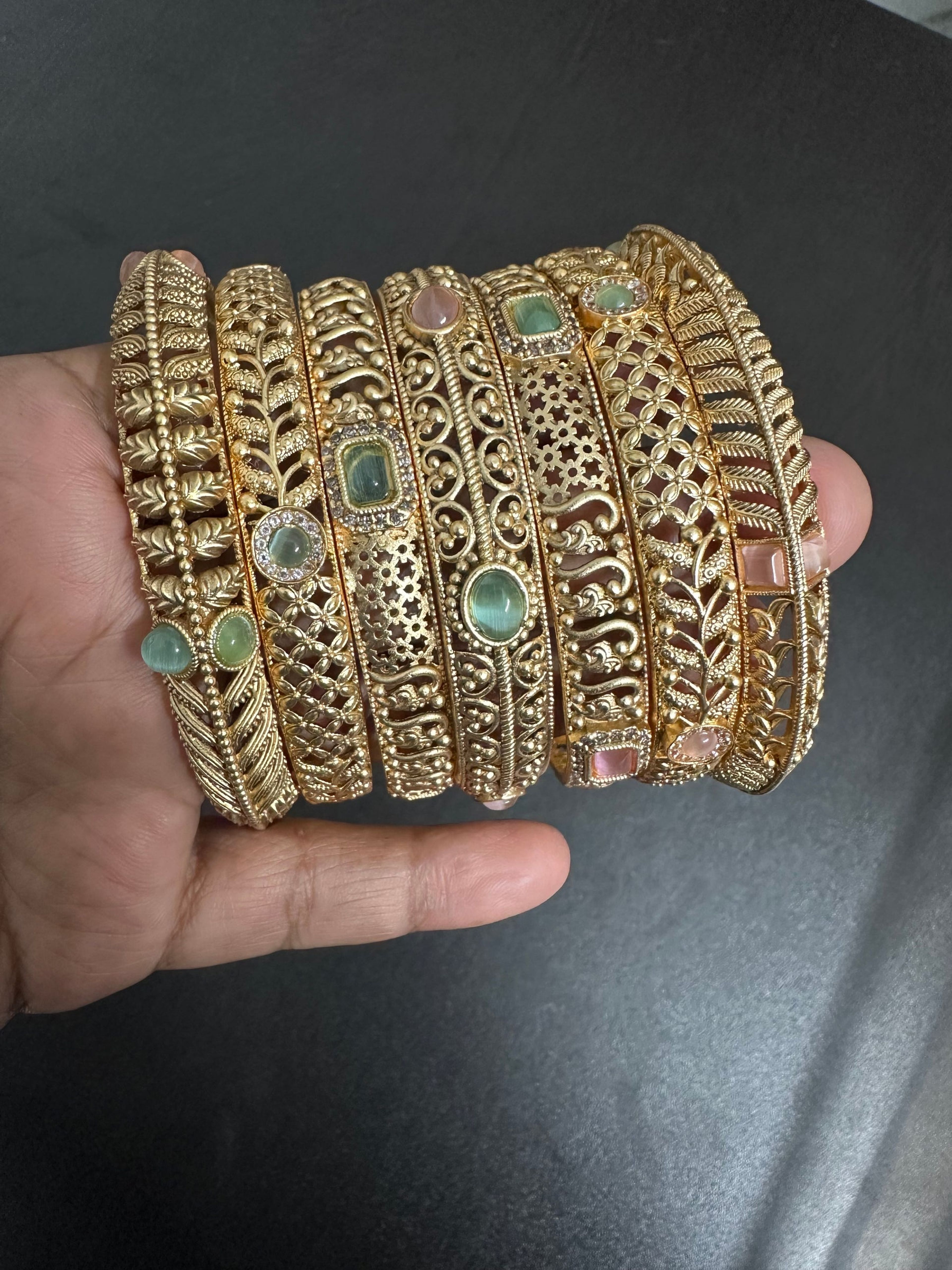 Antique Filigree Pastel Stone Bangle (Size 2.8)
