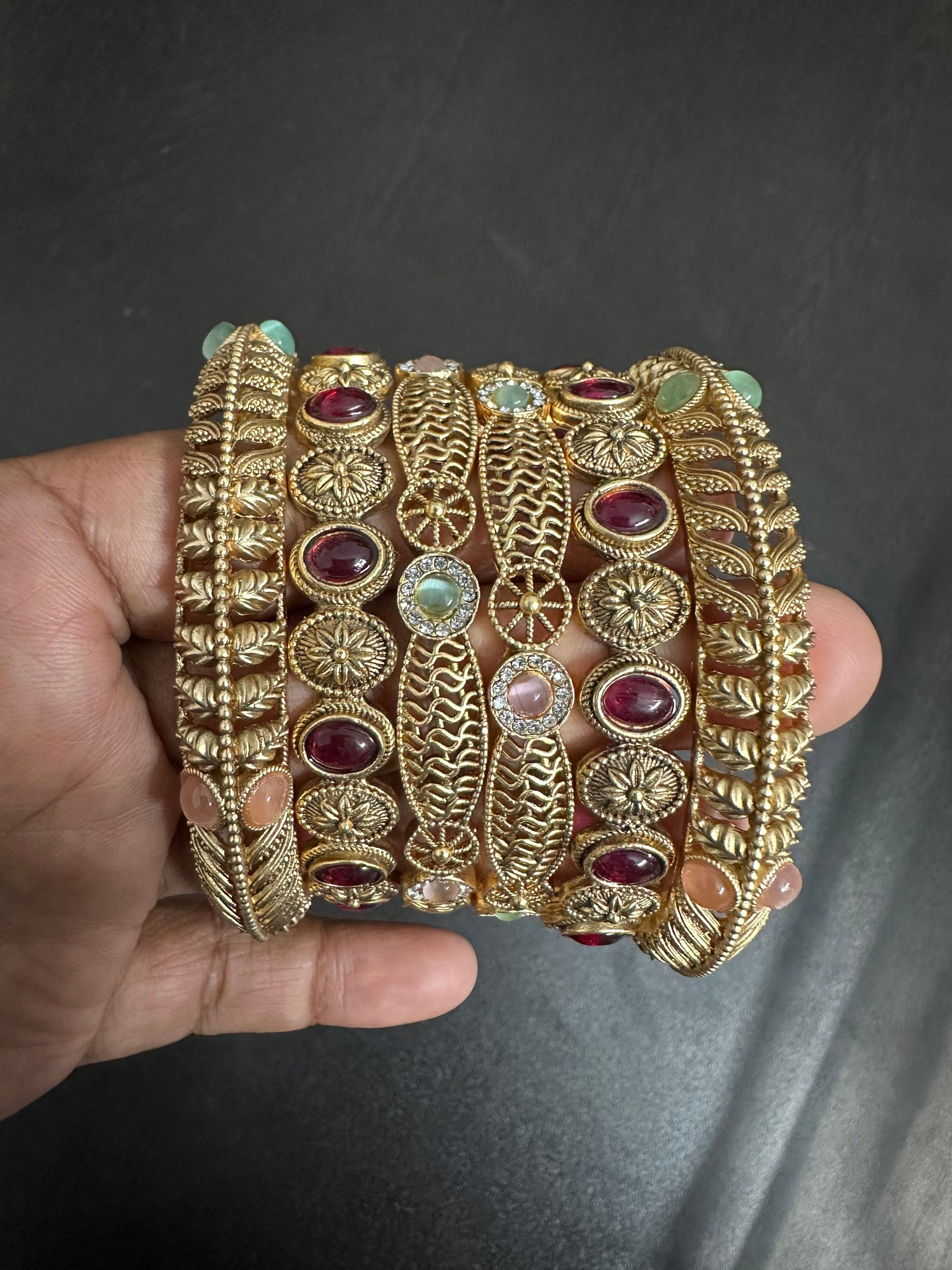 Antique Floral Stone Bangle (Size 2.8)