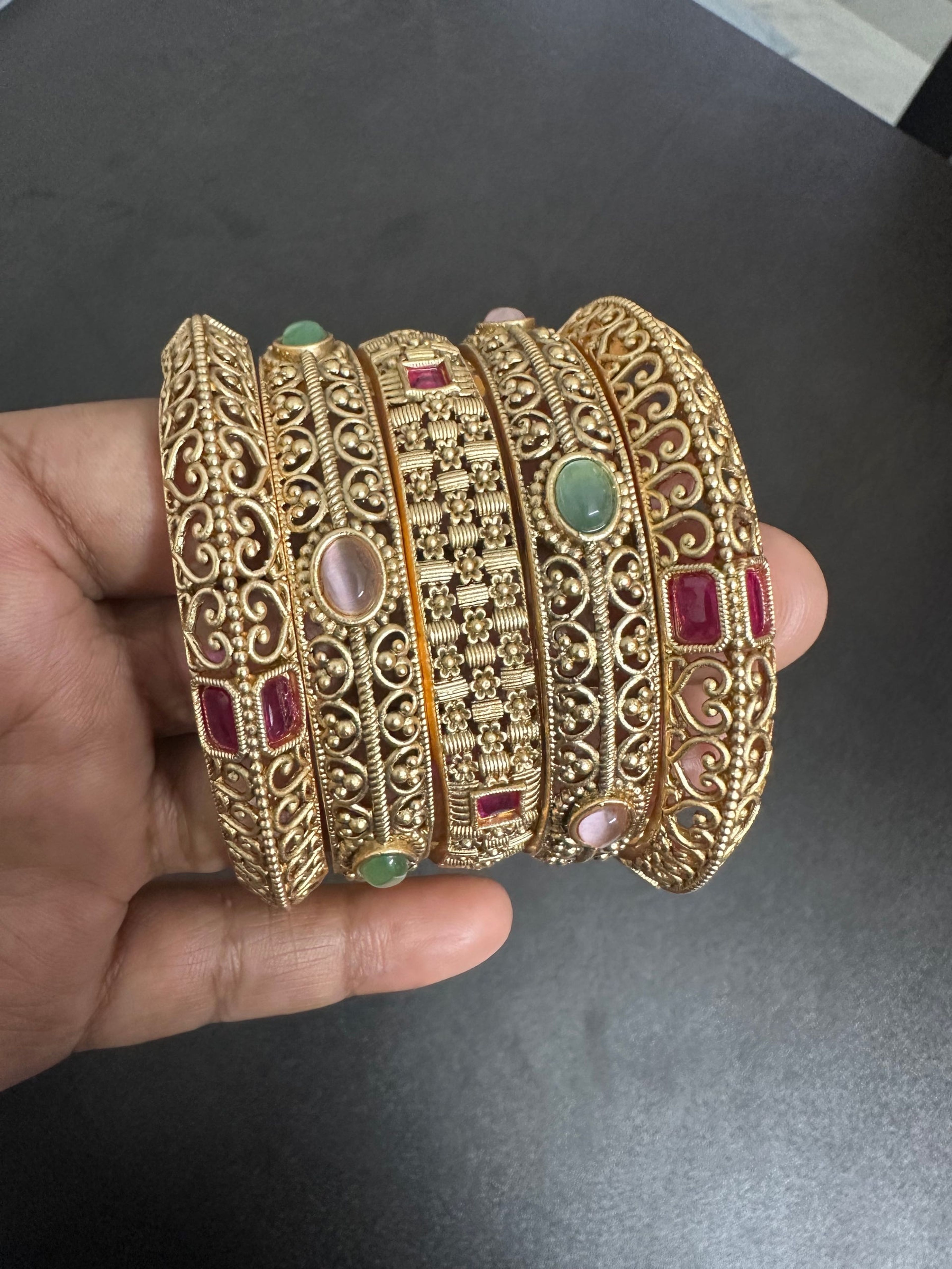 Antique Filigree Stone Bangle (Size 2.6)