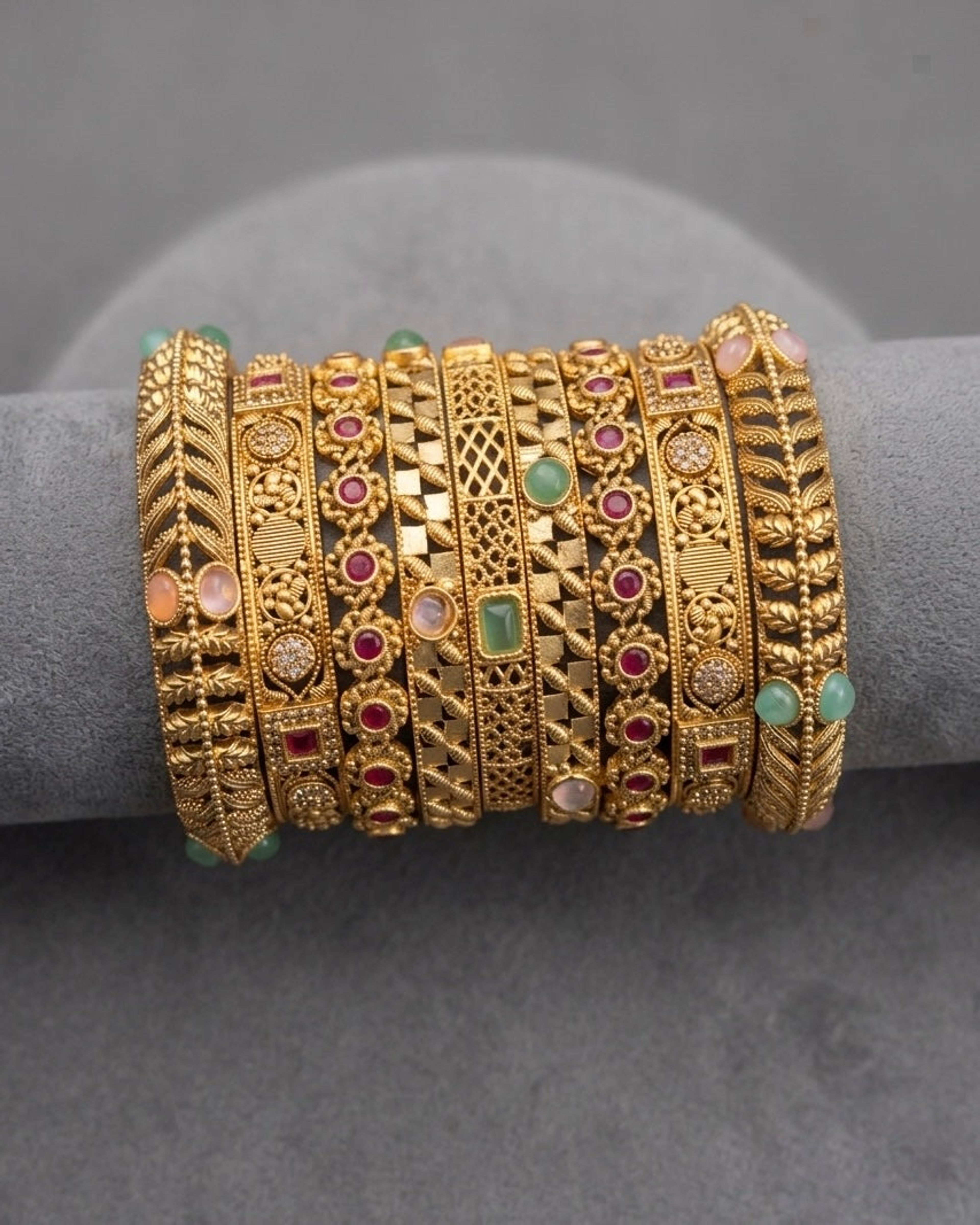Antique Carved Multicolour Stone Bangle