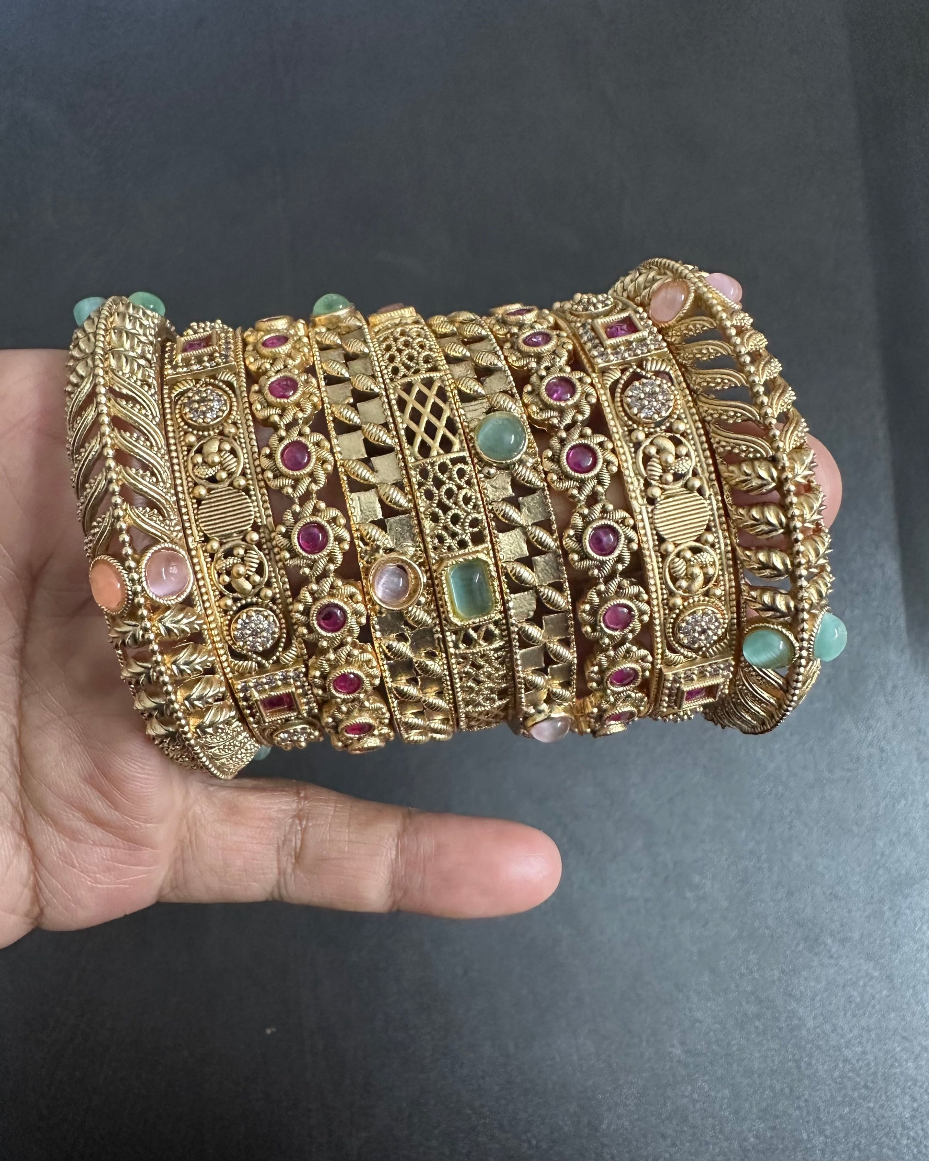 Antique Carved Multicolour Stone Bangle