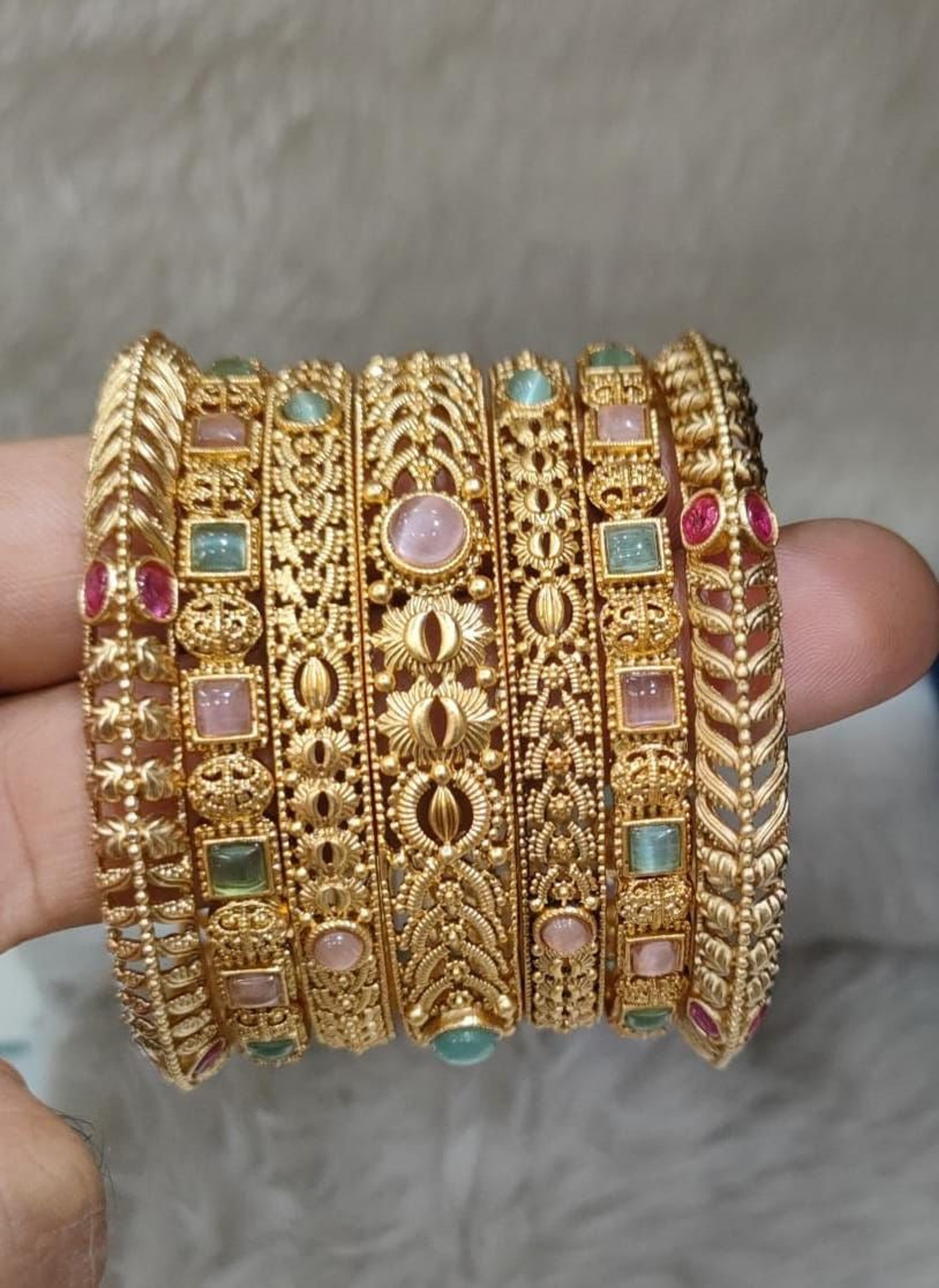 Multicolour Stone Antique Bangle Set (Size 2.6)