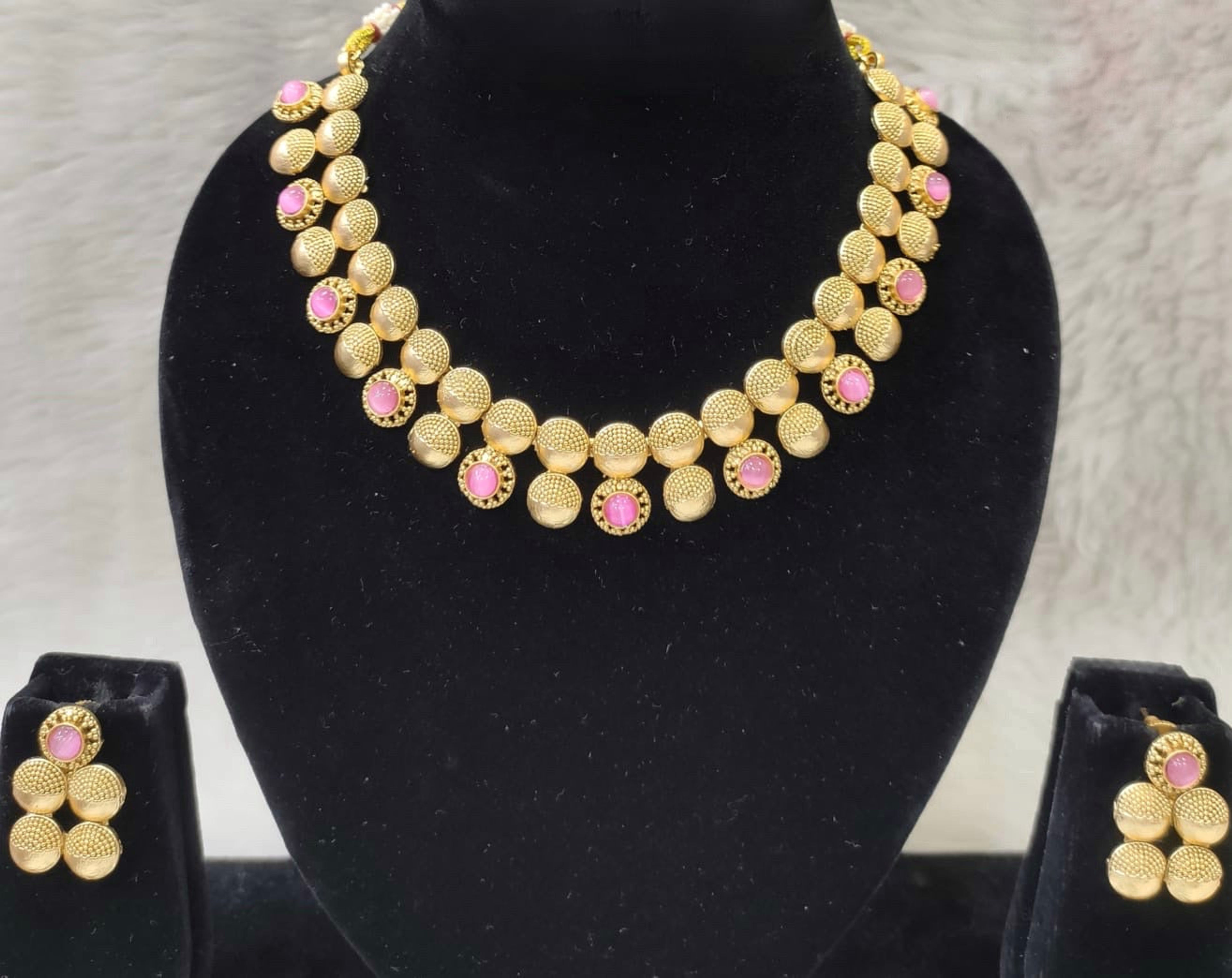 Pink Stone Antique Beaded Choker Set
