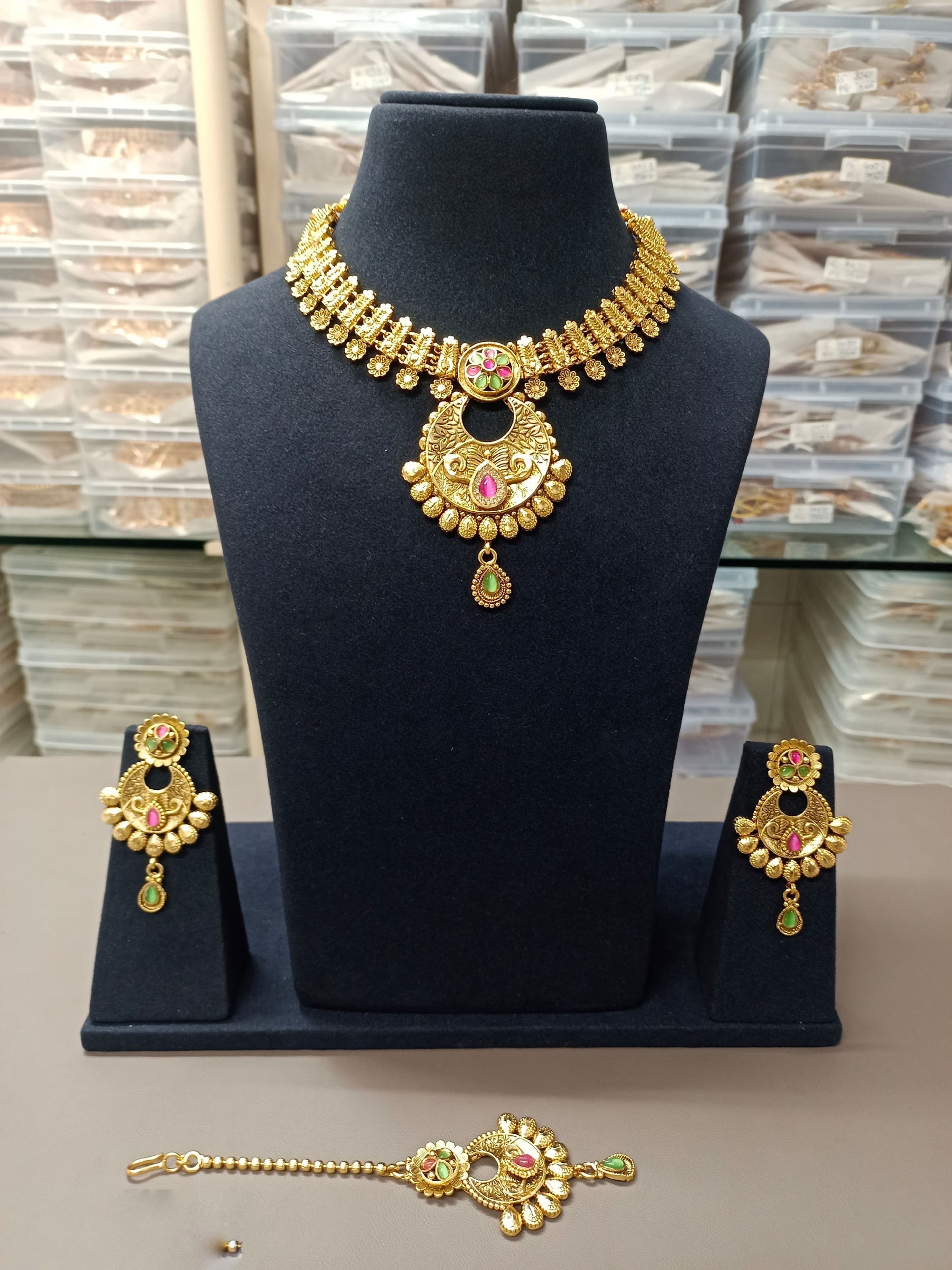 Antique Floral Crescent Choker Set