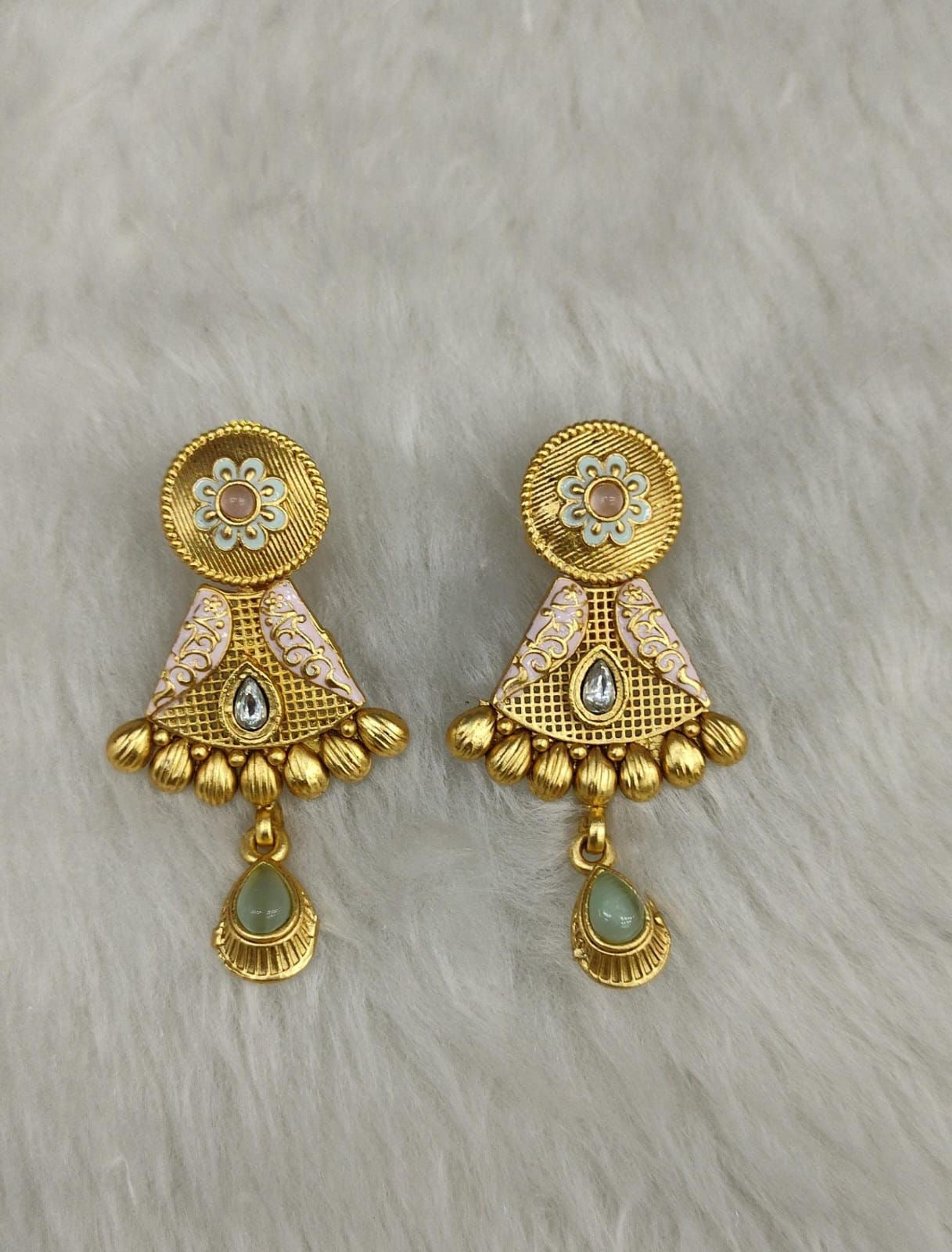Antique Floral Enamel Drop Earrings