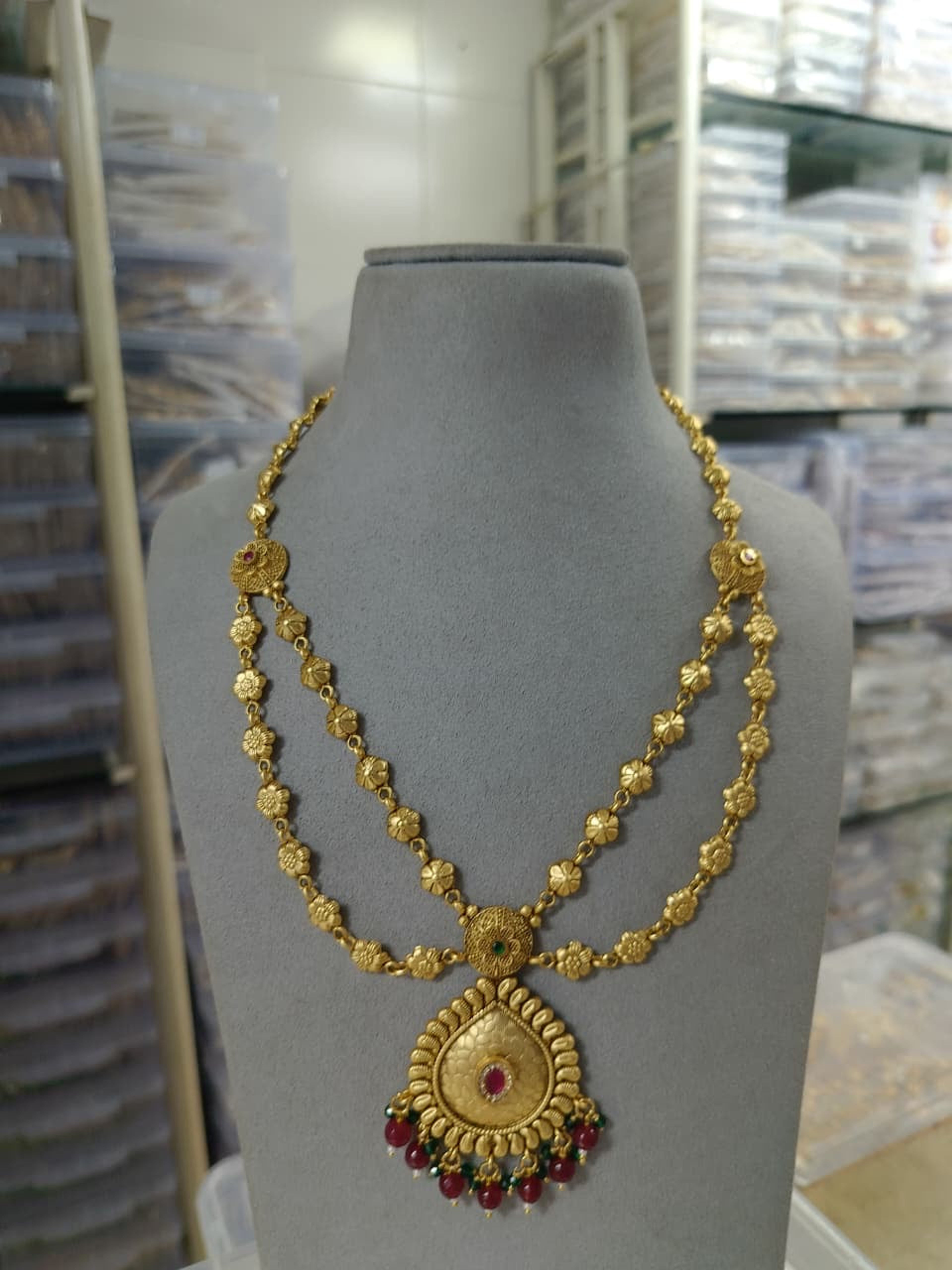 Antique Floral Layered Long Necklace