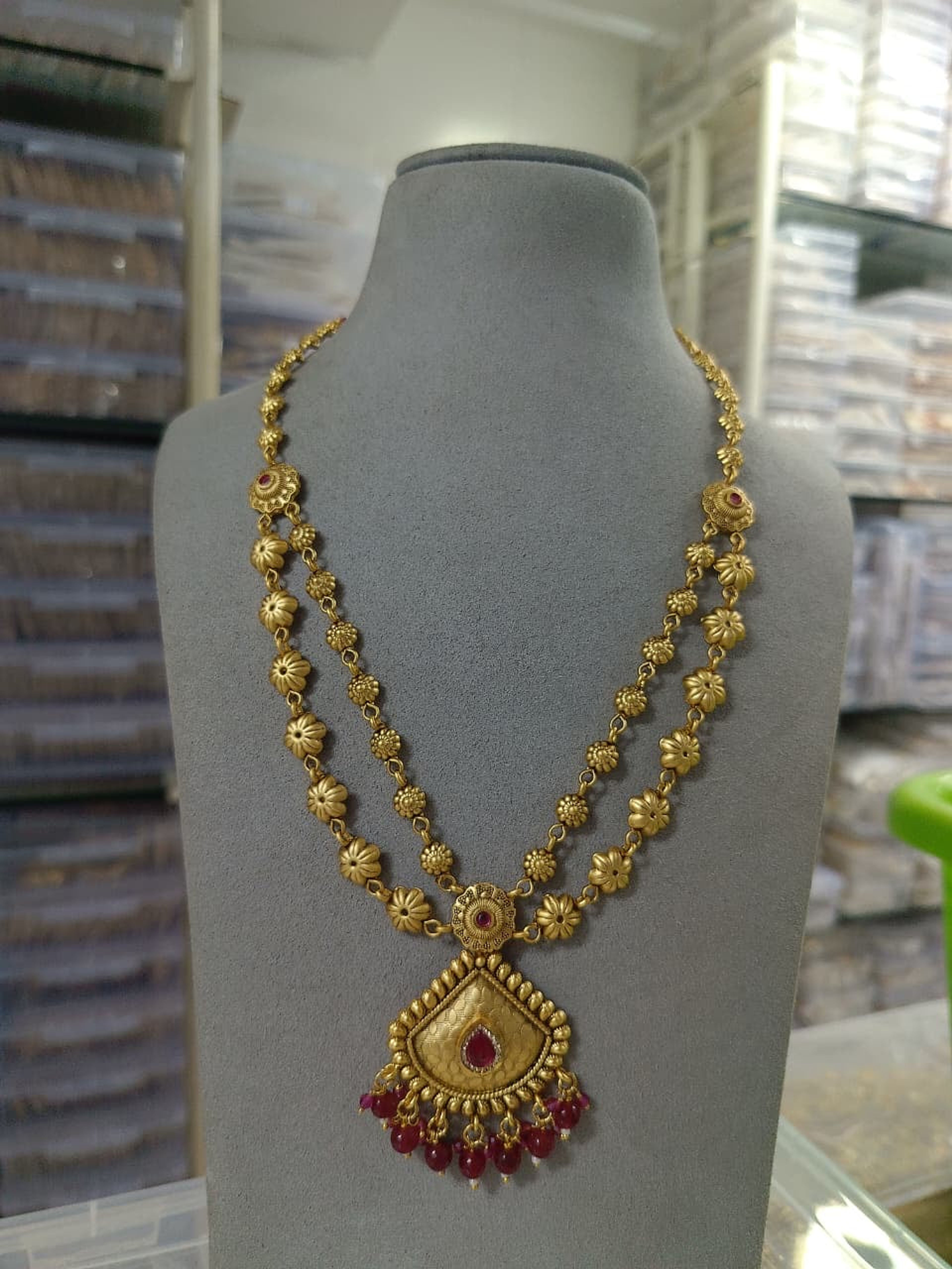 Antique Red Stone Layered Necklace