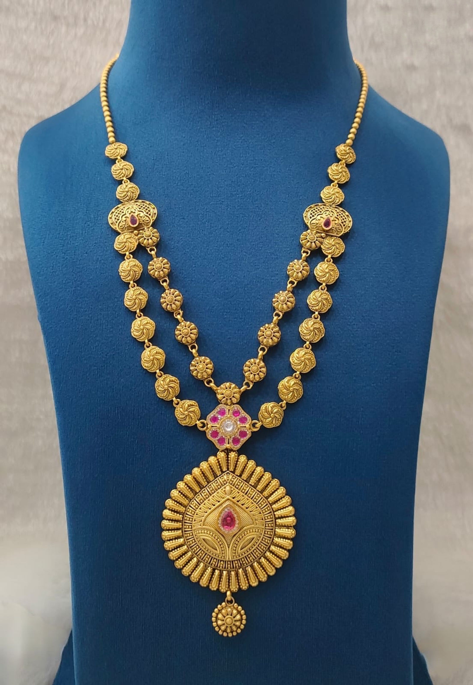 Antique Pink Stone Medallion Layered Necklace