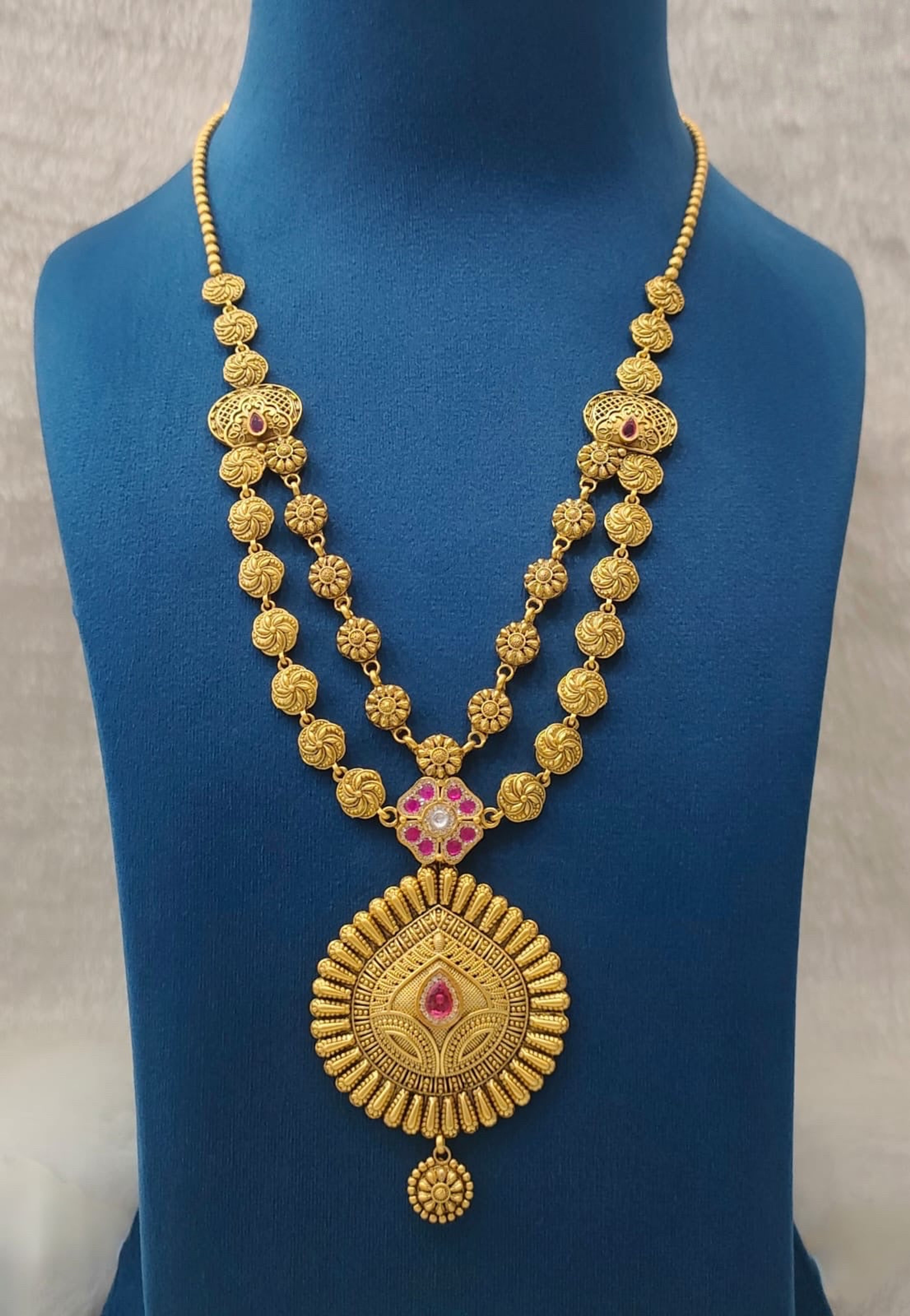 Antique Pink Stone Medallion Layered Necklace