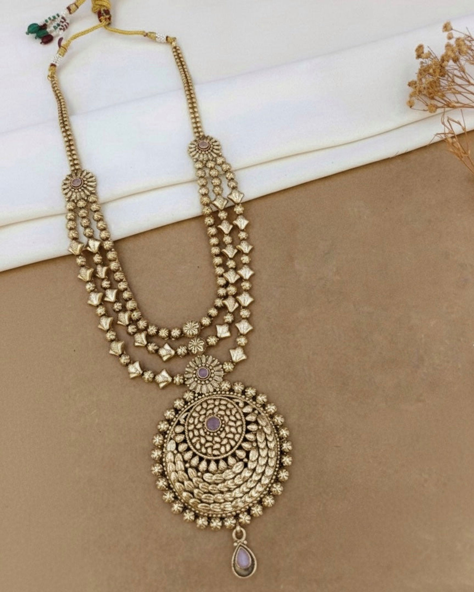 Antique Three Strand Medallion Layered Necklace