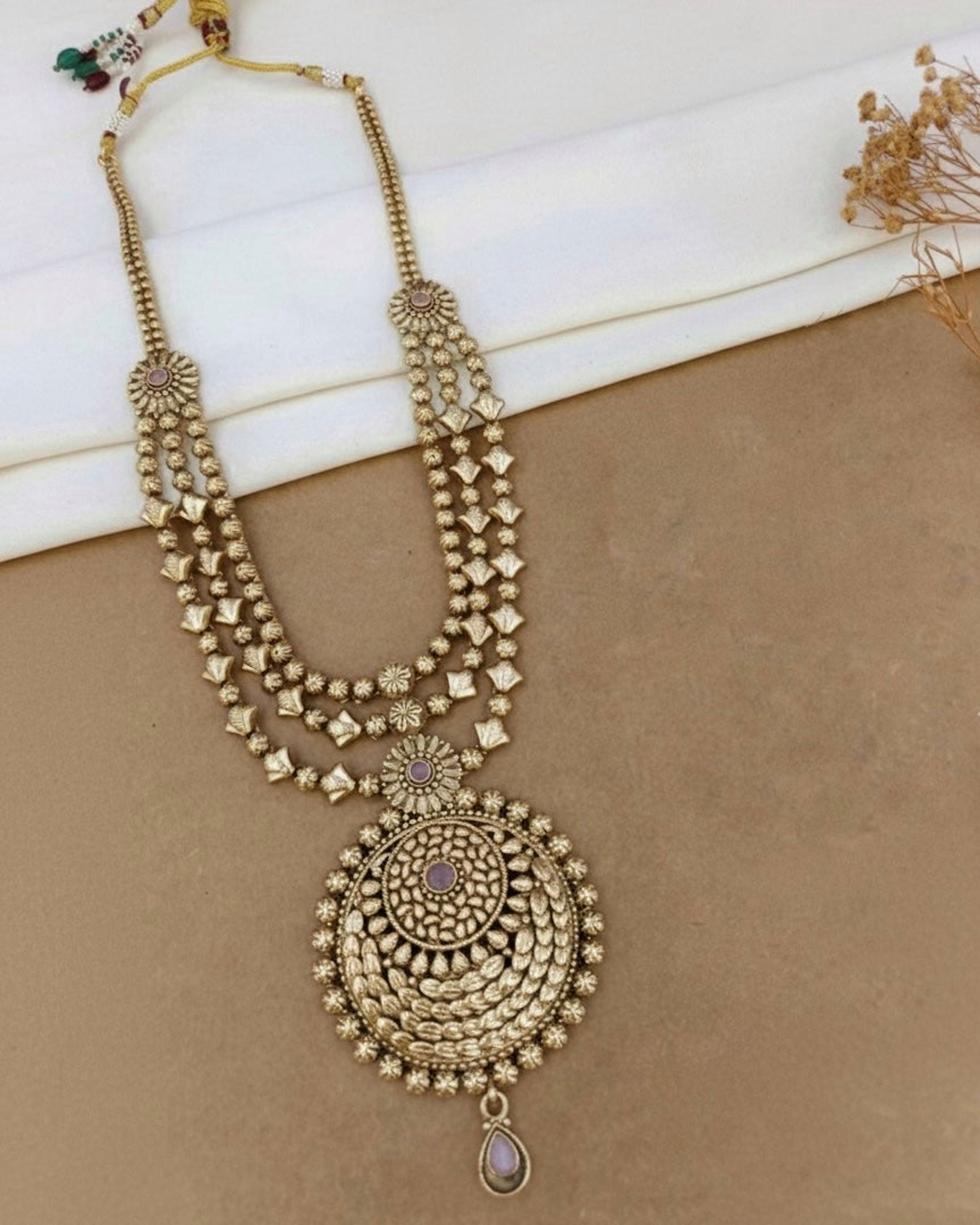 Antique Three Strand Medallion Layered Necklace