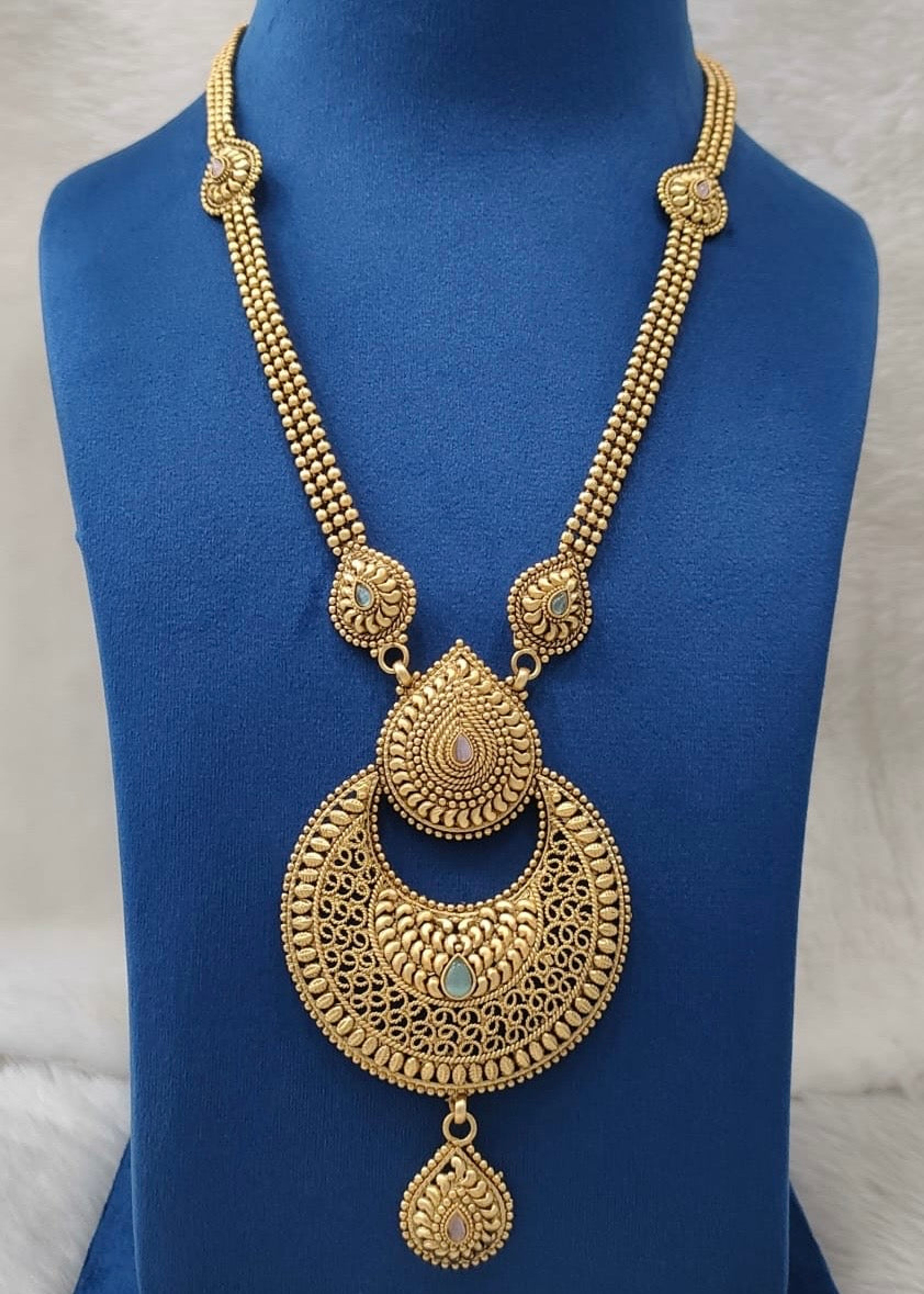 Antique Crescent Filigree Long Necklace