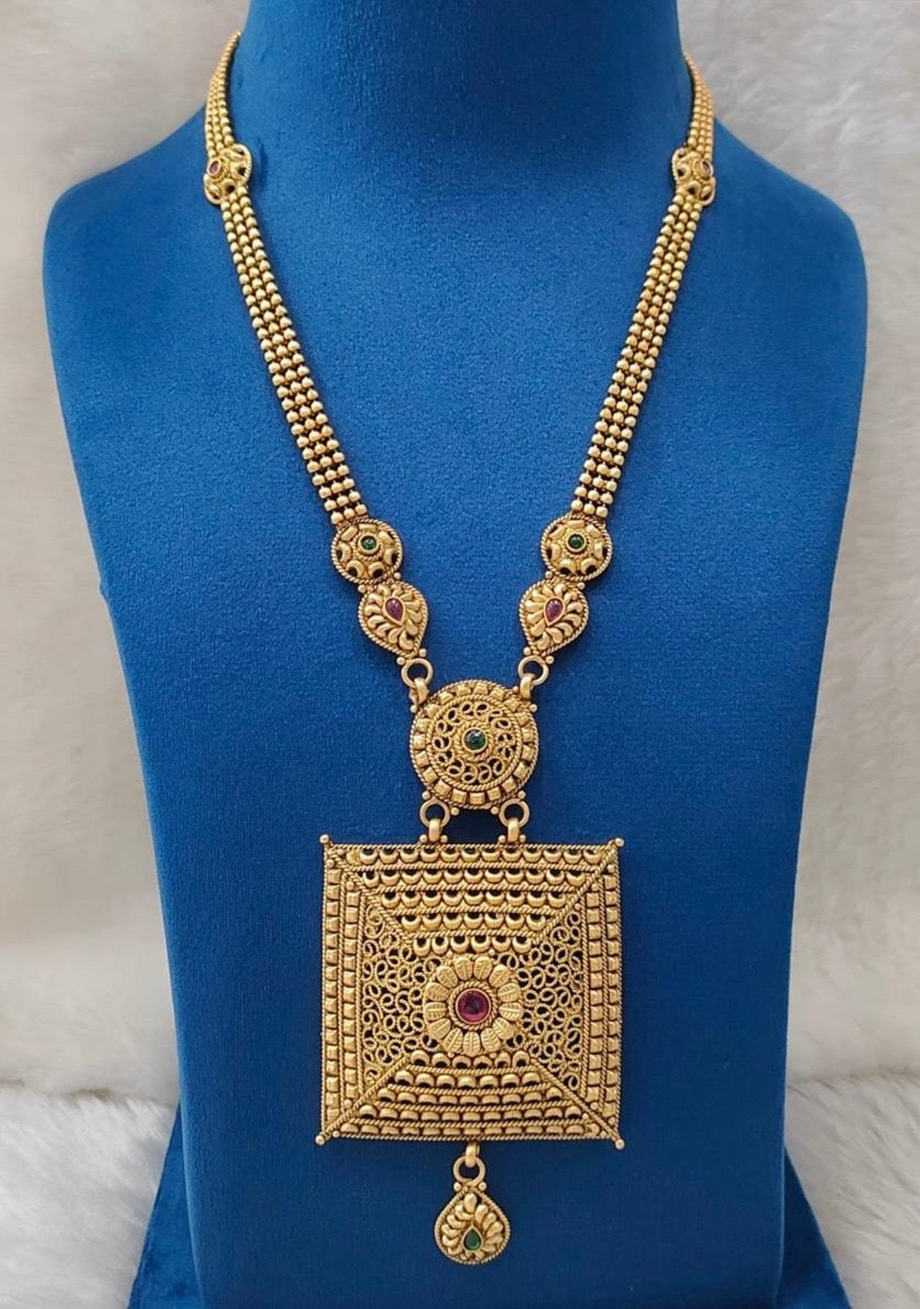 Antique Square Pendant Long Necklace