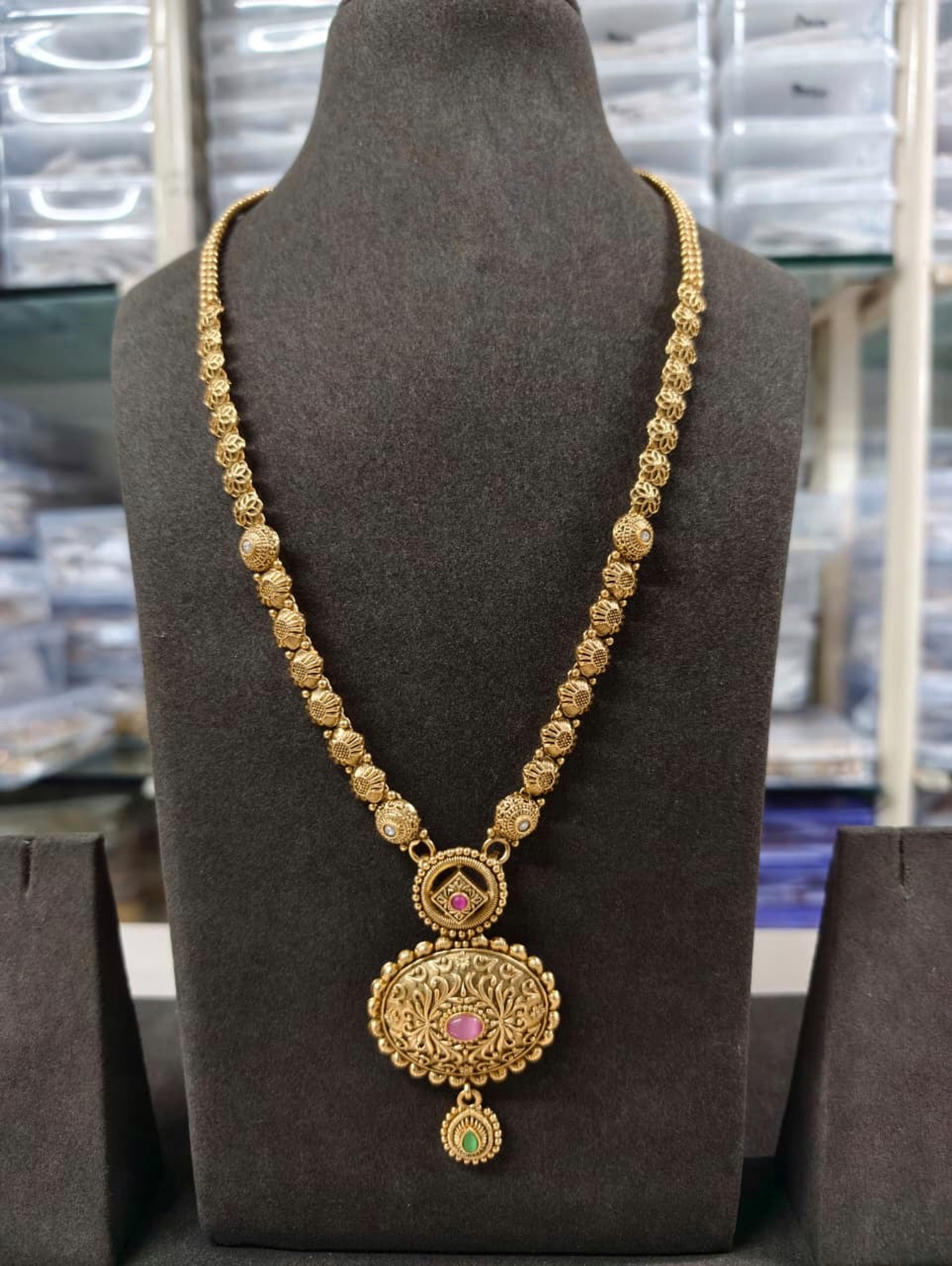 Antique Floral Medallion Long Necklace