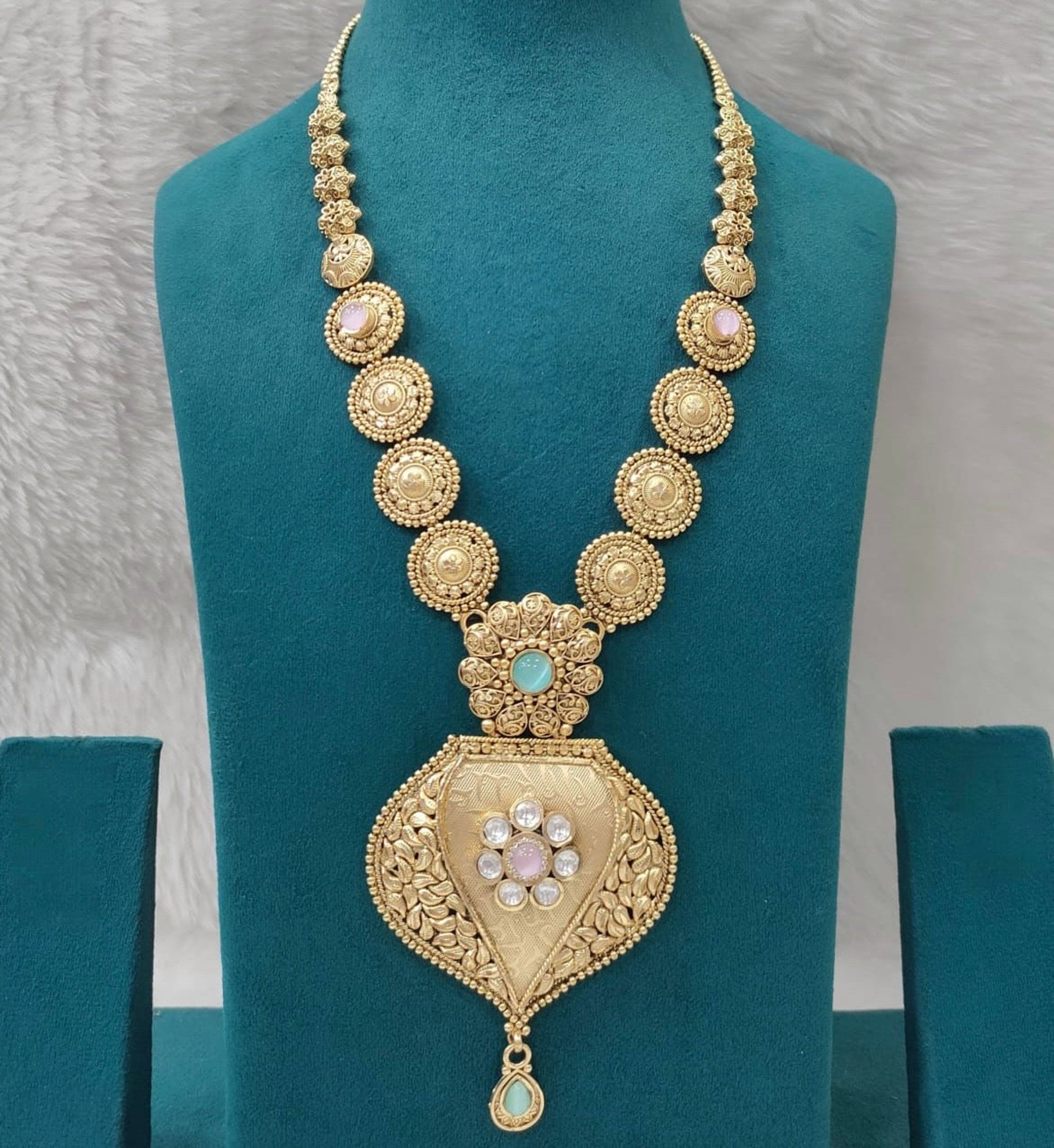 Antique Floral Medallion Pendant Long Necklace