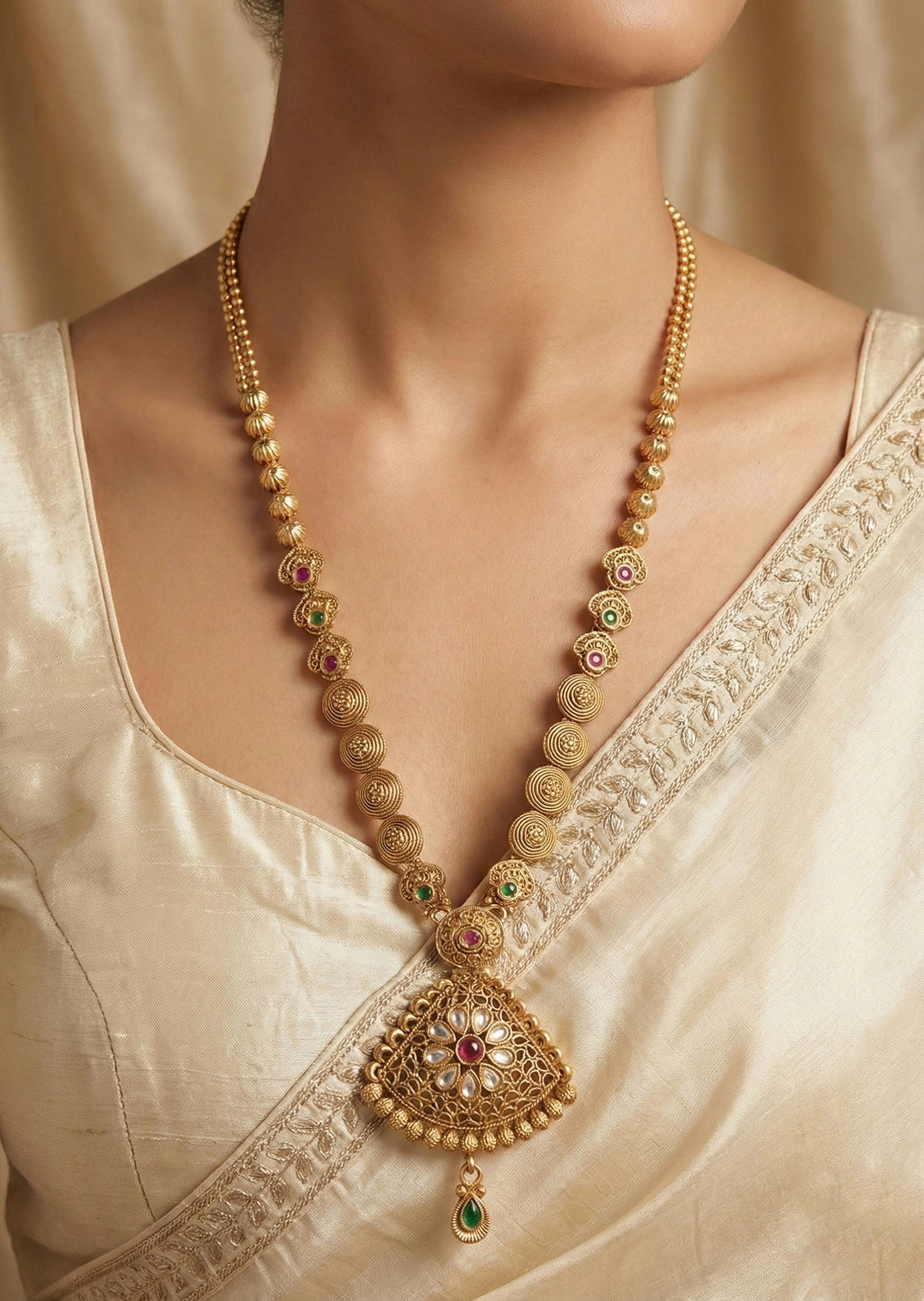 Antique Filigree Pendant Long Necklace