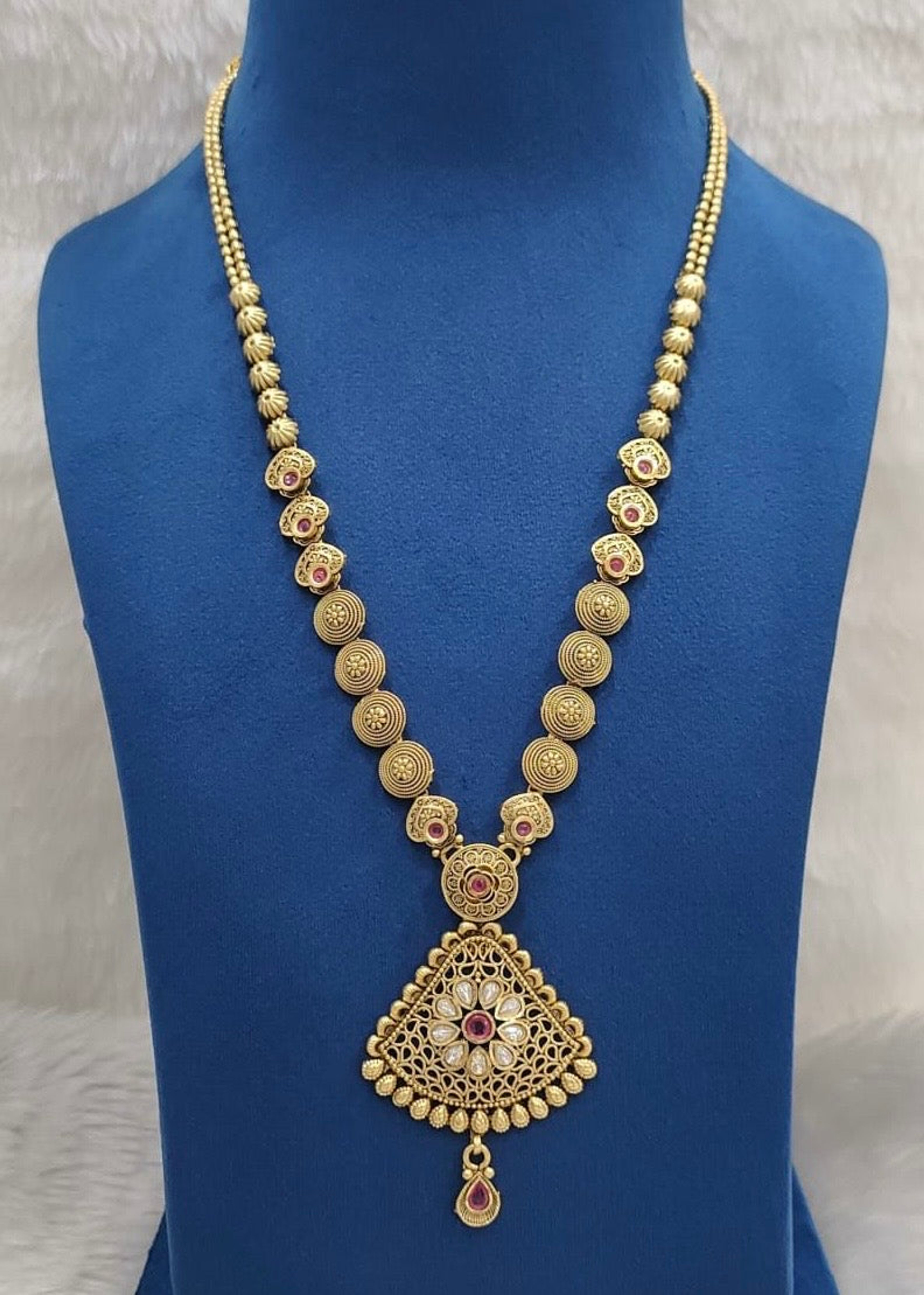 Antique Triangular Pendant Long Necklace