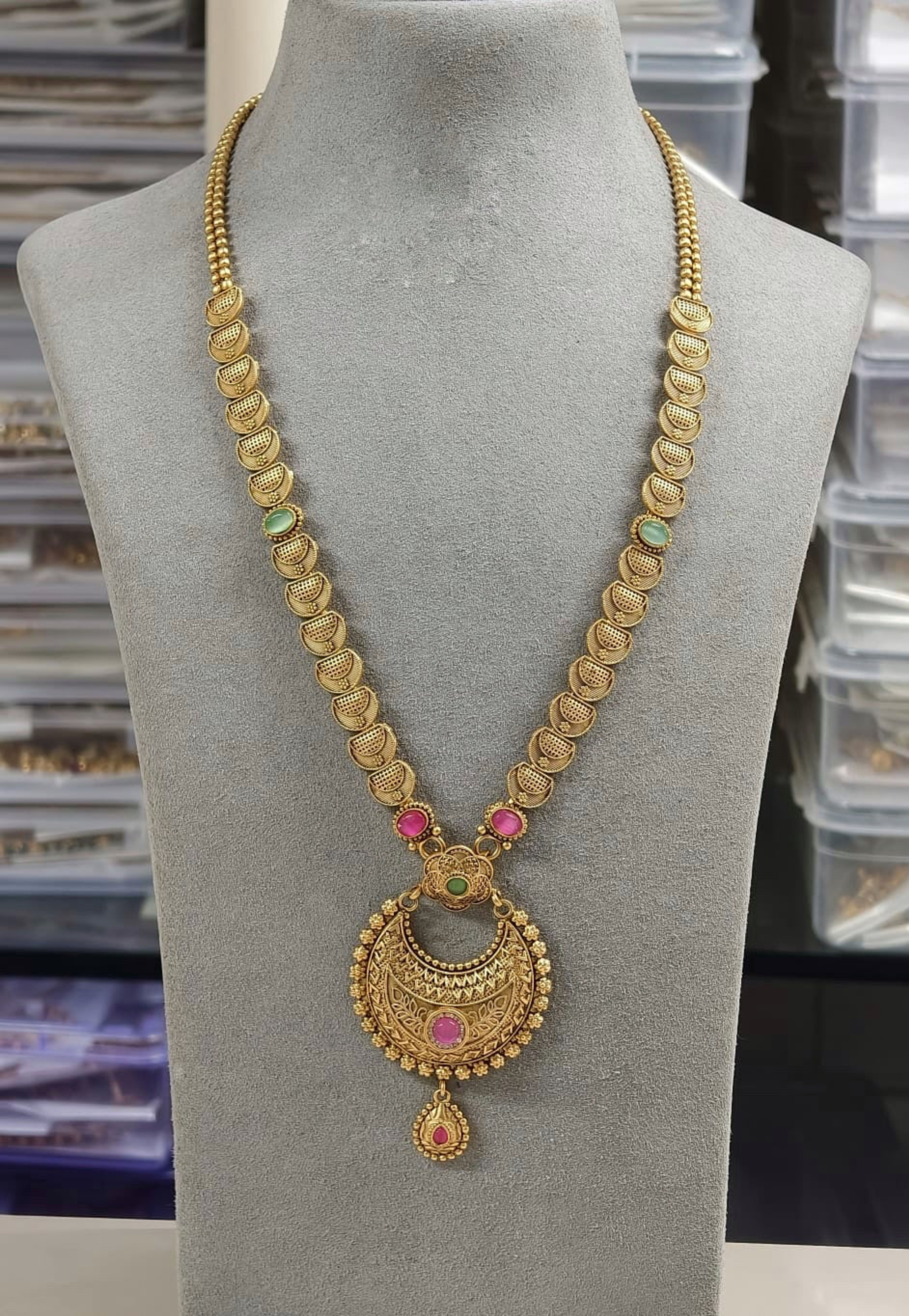 Antique Crescent Pendant Long Necklace